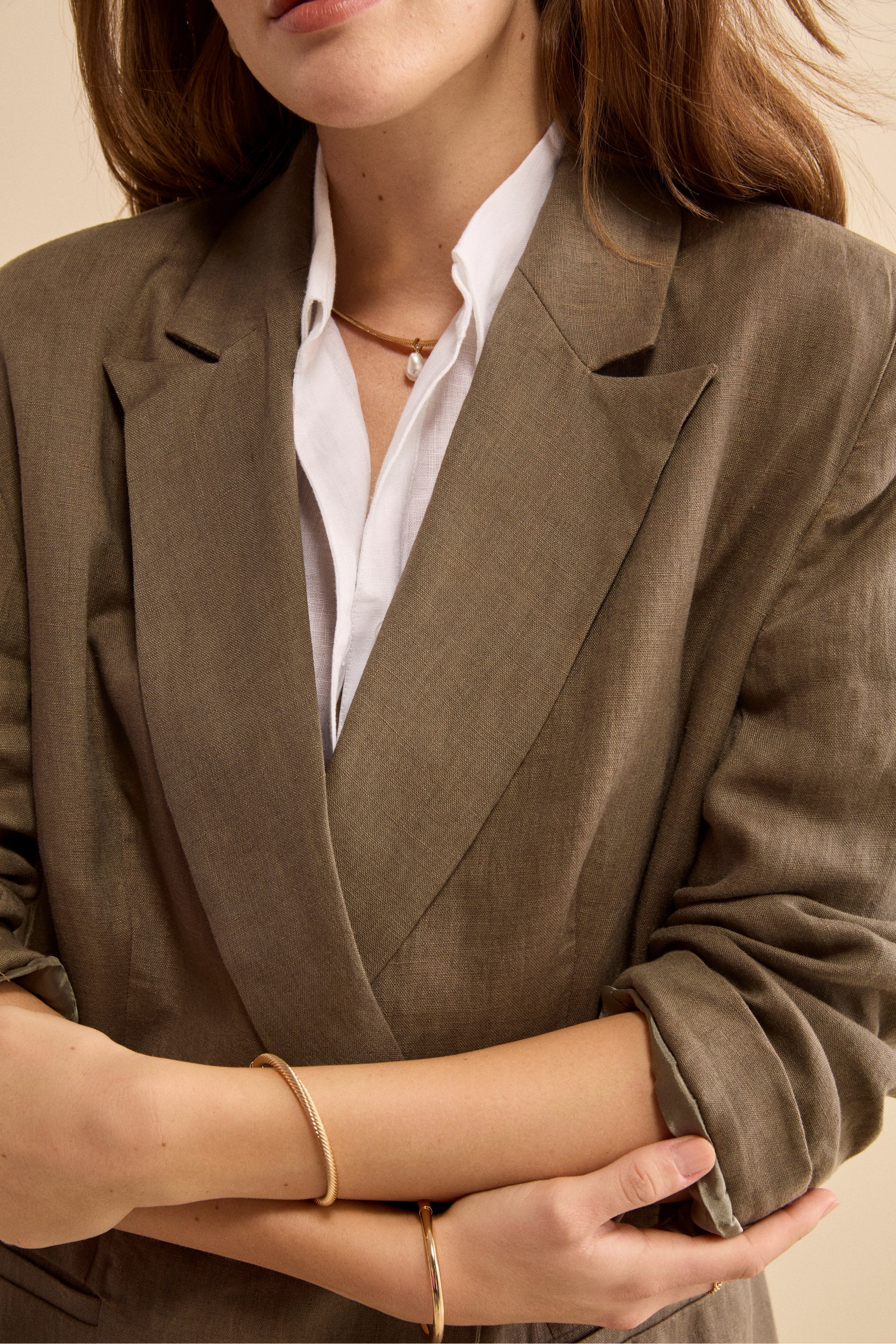 Blazer Over Doppiopetto in Lino - FANGO