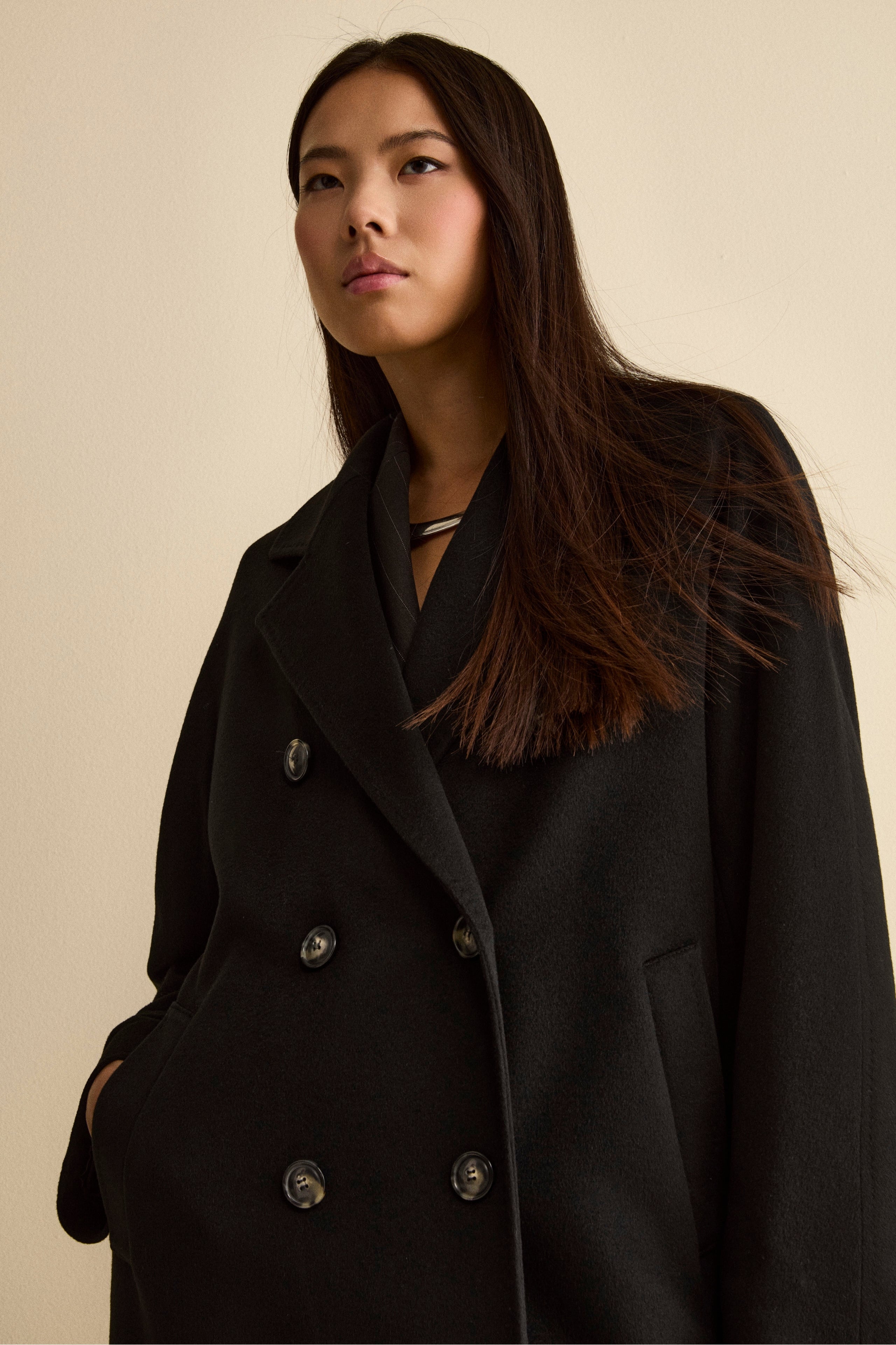 Cappotto Lungo Doppiopetto in Puro Cashmere - NERO