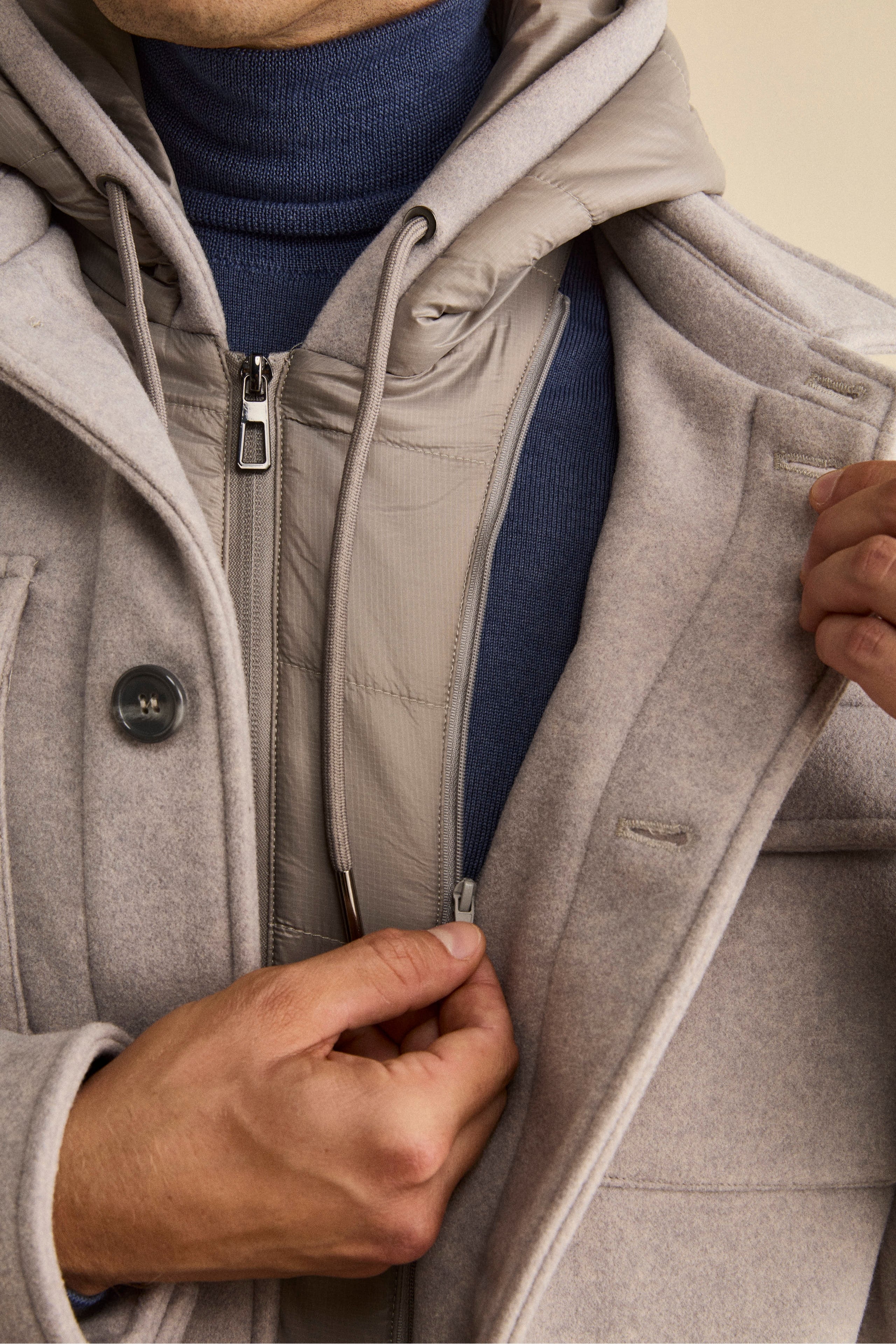 Cappotto Corto in Misto Lana con Pettorina Removibile - GRIGIO CHIARO
