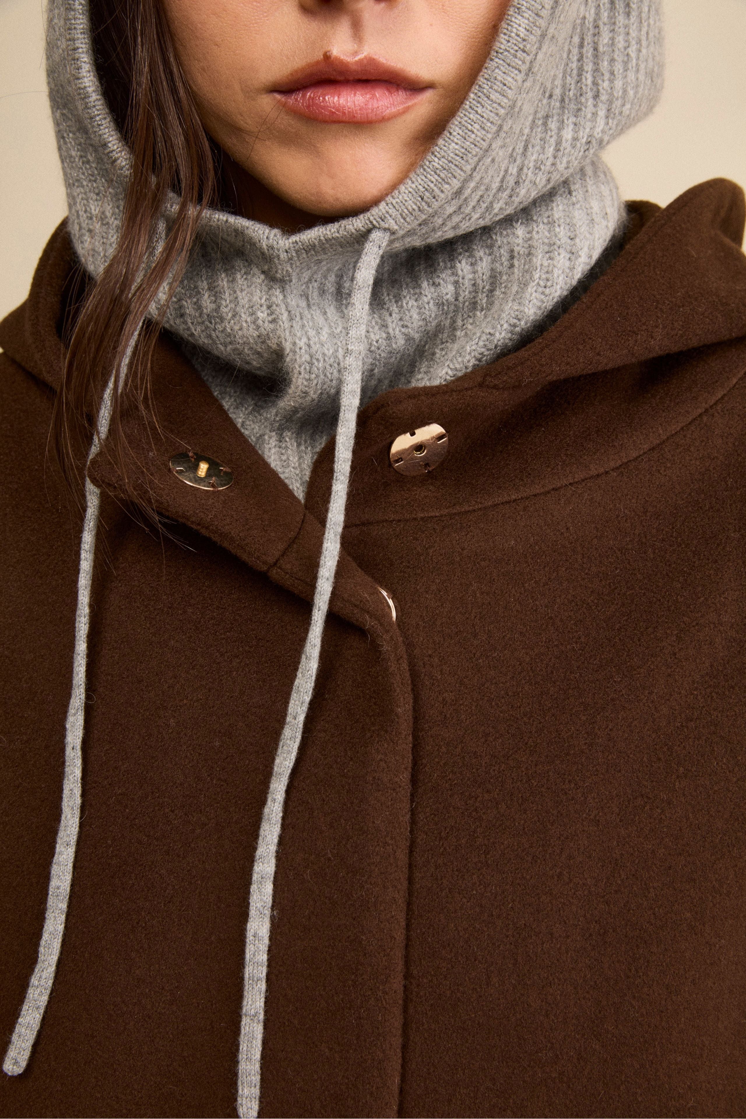 Cappa in Lana e Cashmere Foderata con Cappuccio - MARRONE
