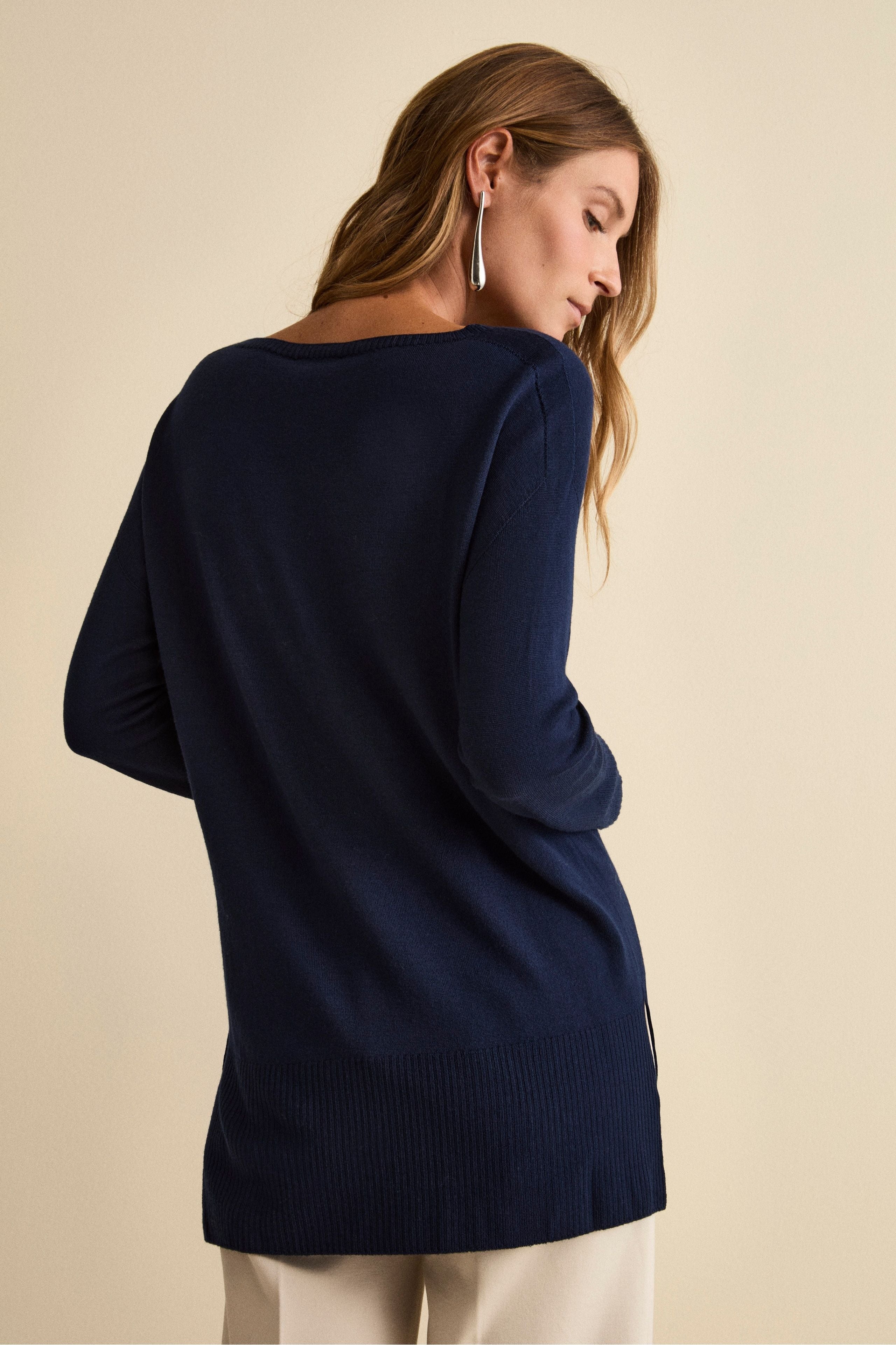 Maglia Lunga Girocollo in Lana Merino - NAVY