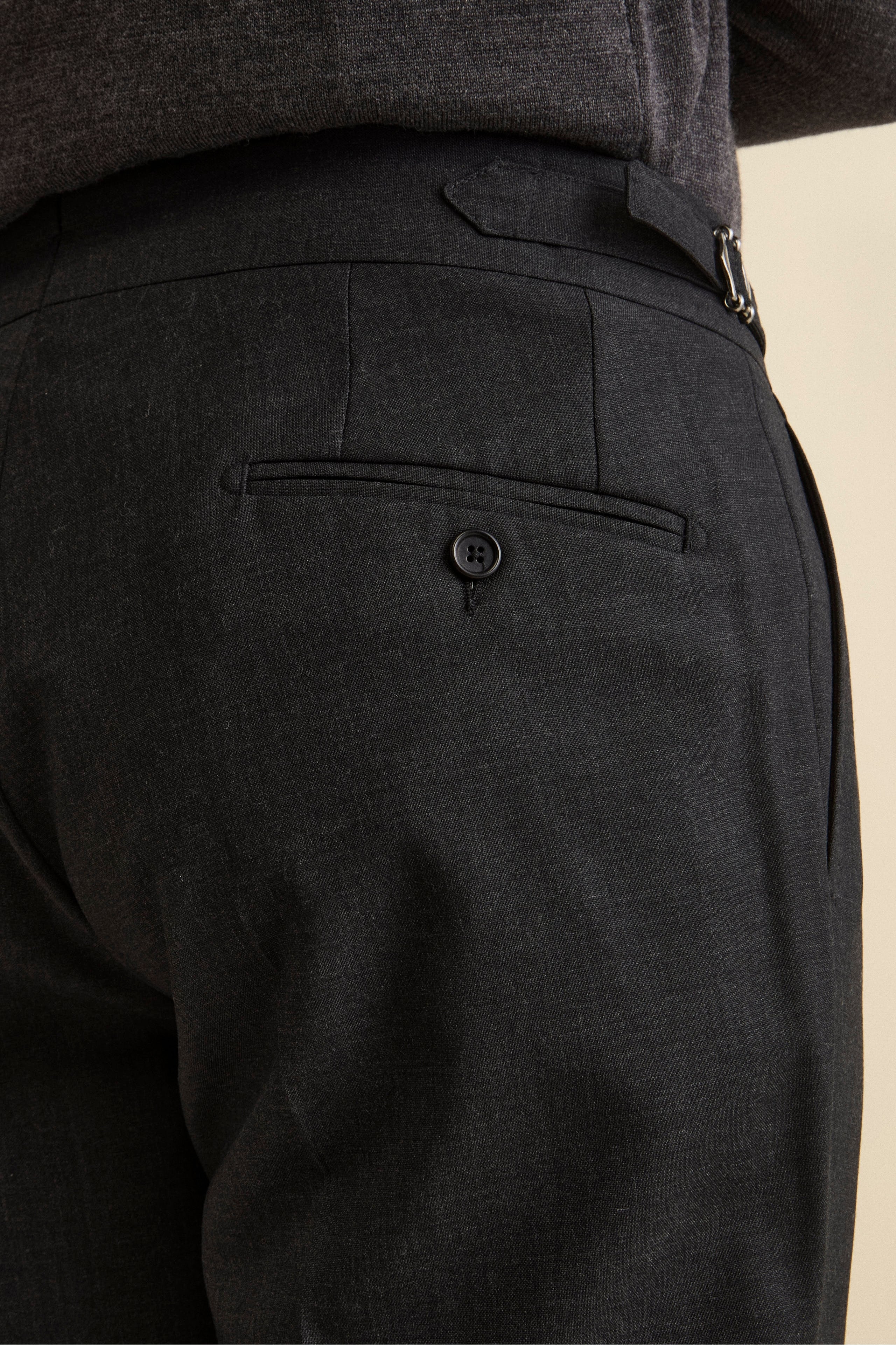 Pantalone Straight in Lana Vergine con Risvolto - ANTRACITE