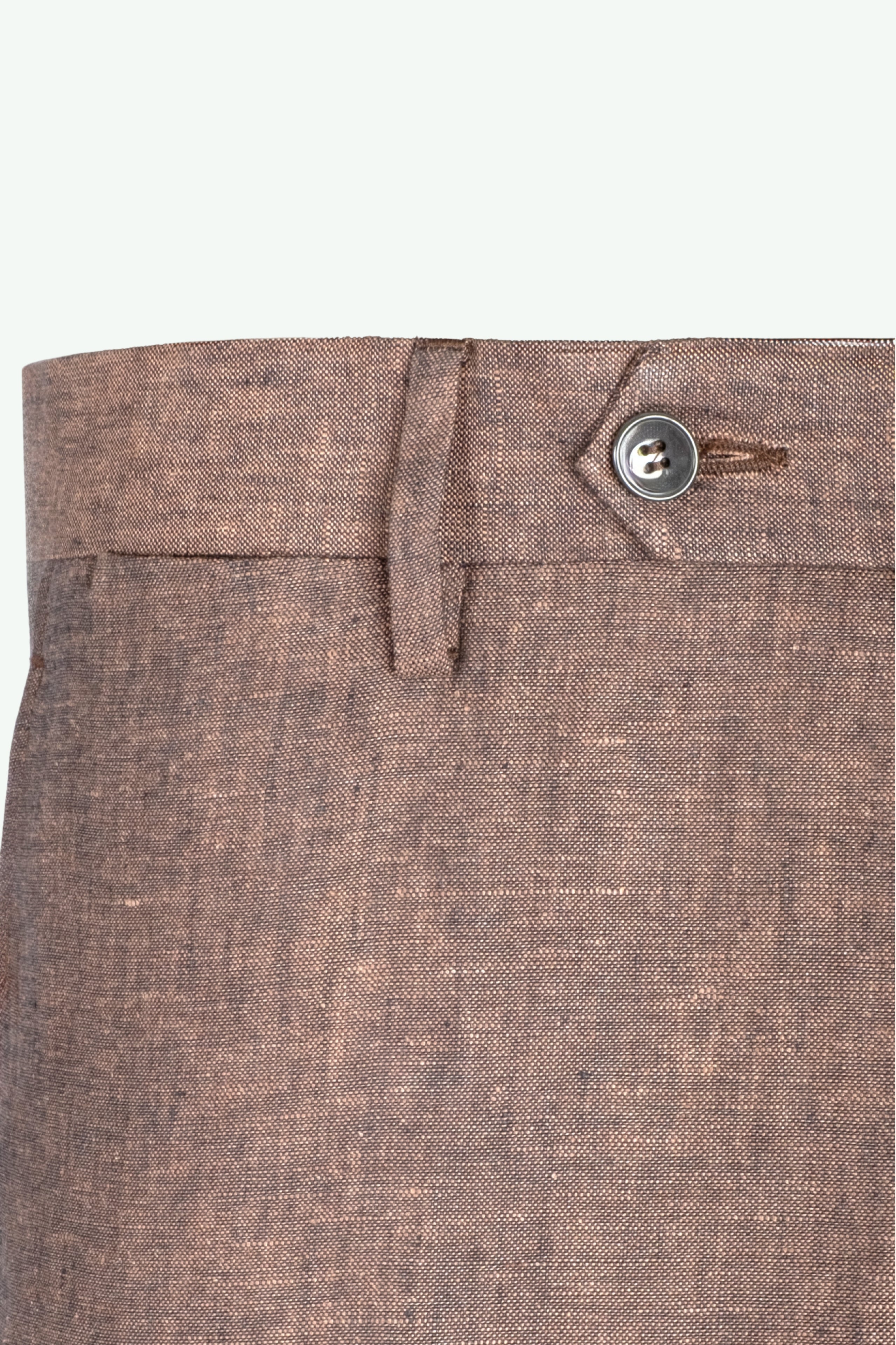 Pantalone Slim Fit in Lino con Pieghe - MARRONE