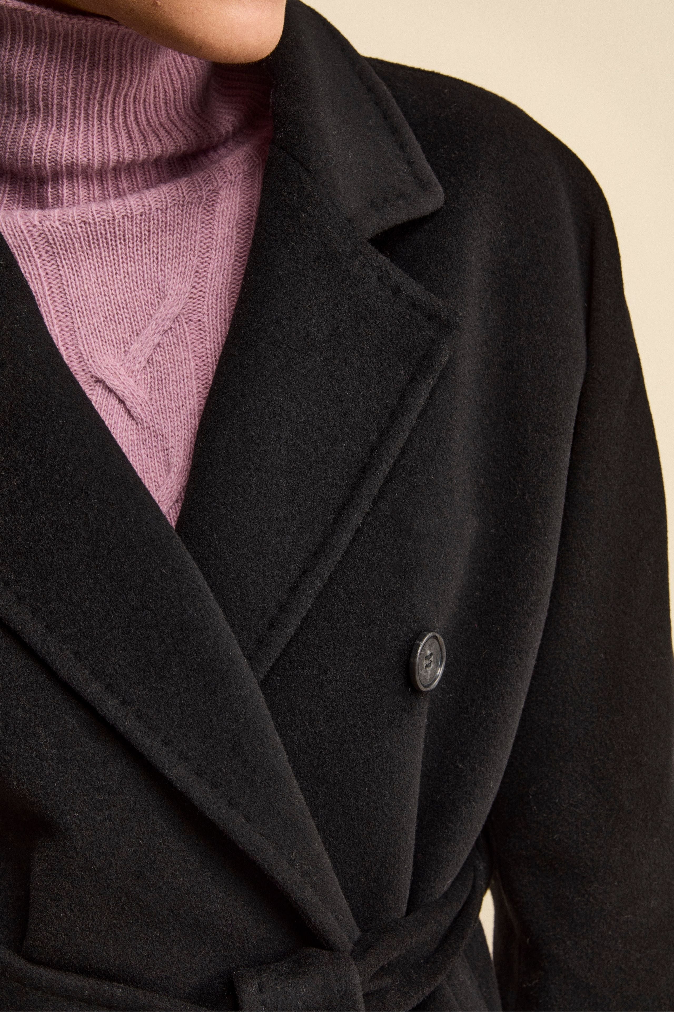 Cappotto Doppiopetto con Revers Classico in Lana e Cashmere - NERO