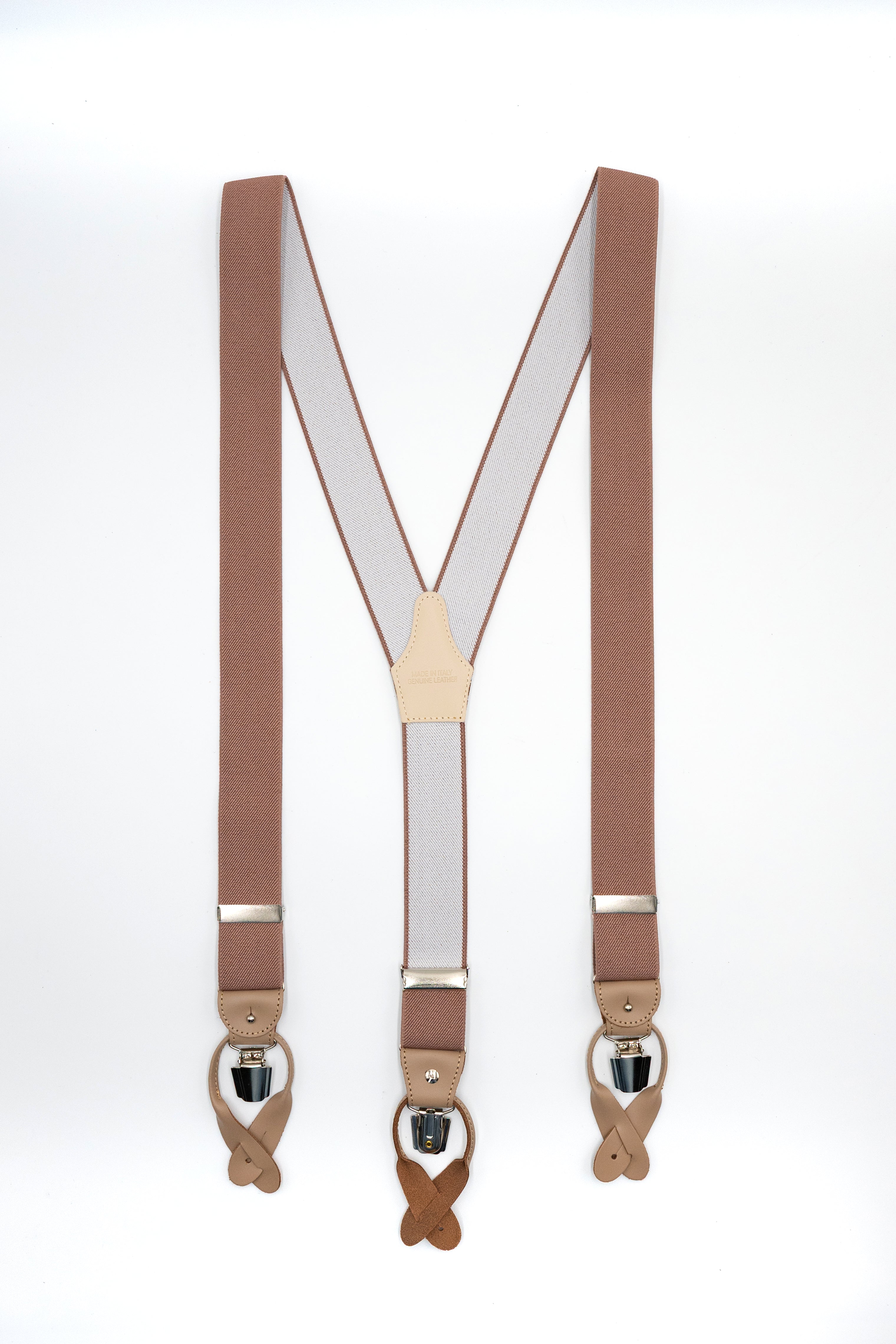 Bretelle Tinta Unita con Clip e Asole in Pelle - SABBIA