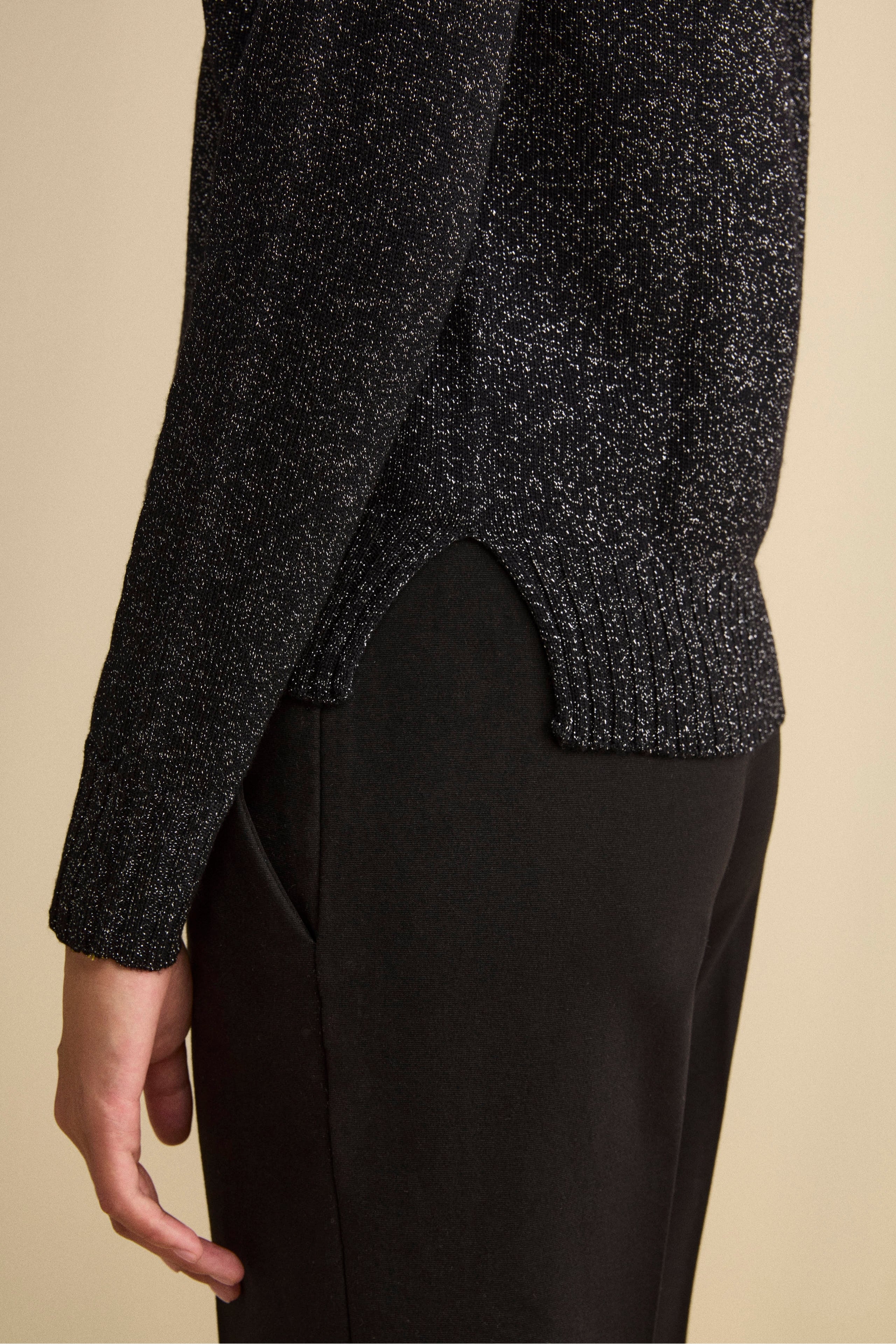 Maglia Lurex Girocollo in Lana Merino - NERO