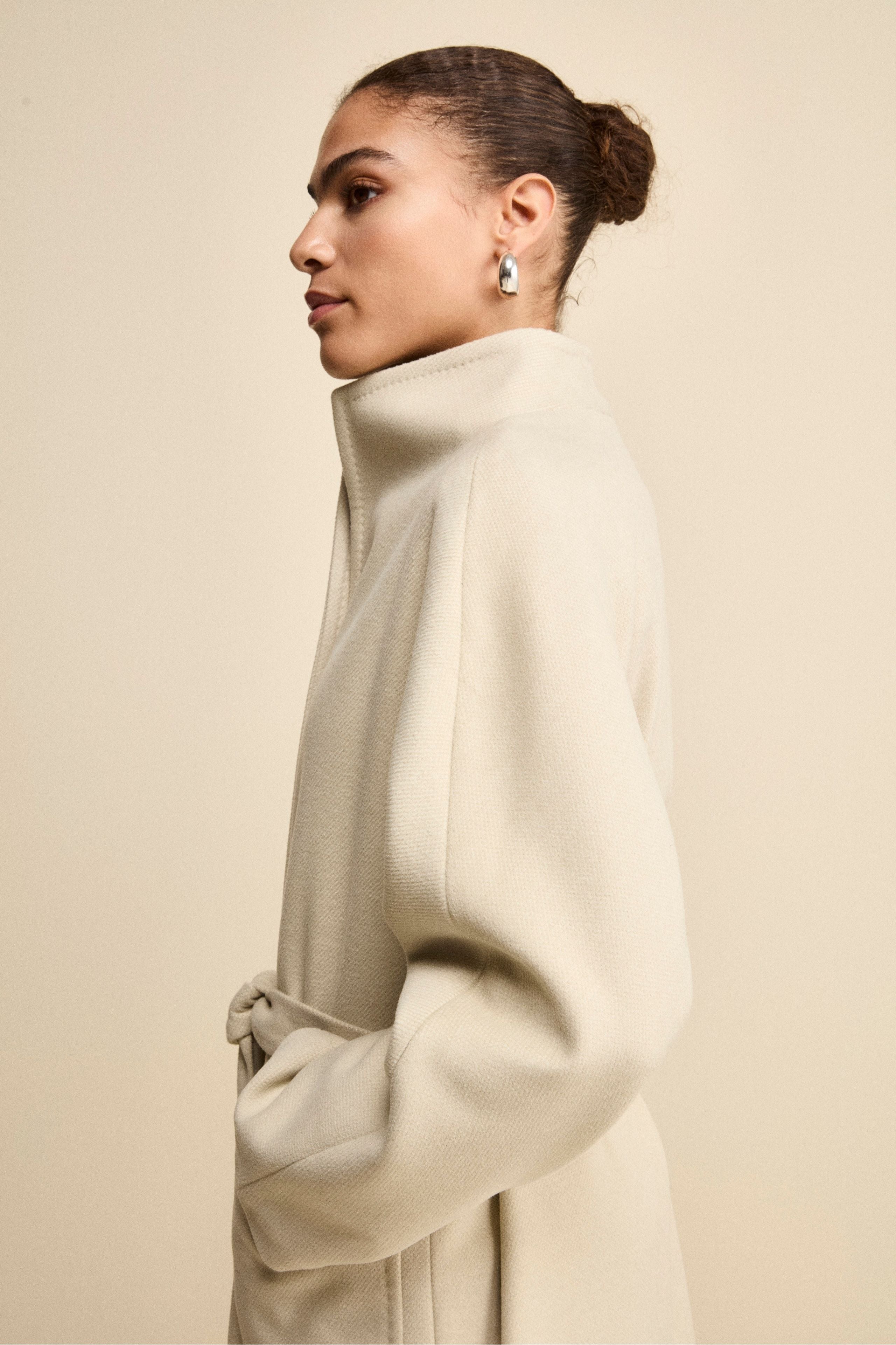 Cappotto Lungo Foderato con Cintura - BEIGE