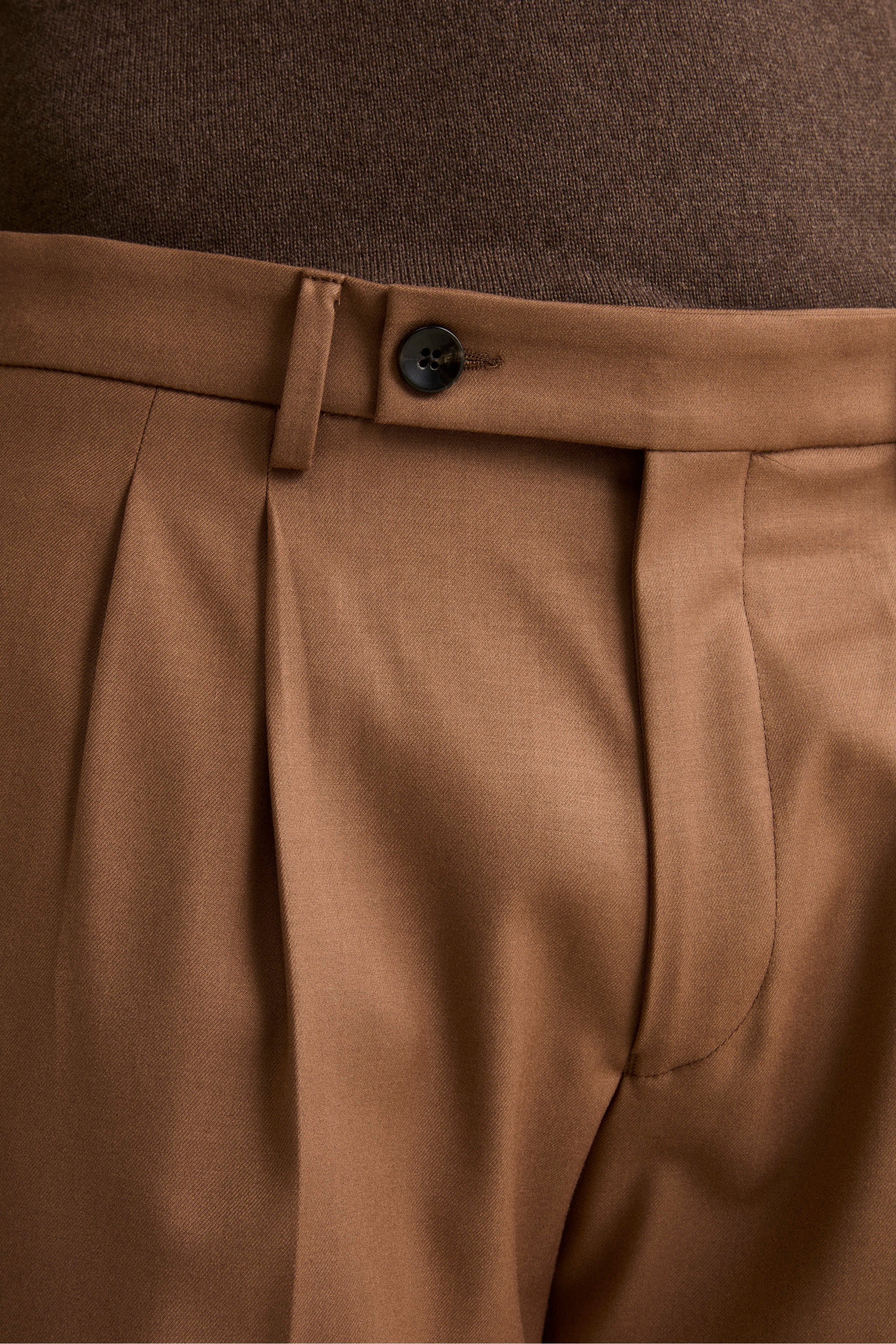 Pantalone Pinces Gamba Larga in Misto Lana - CAMMELLO