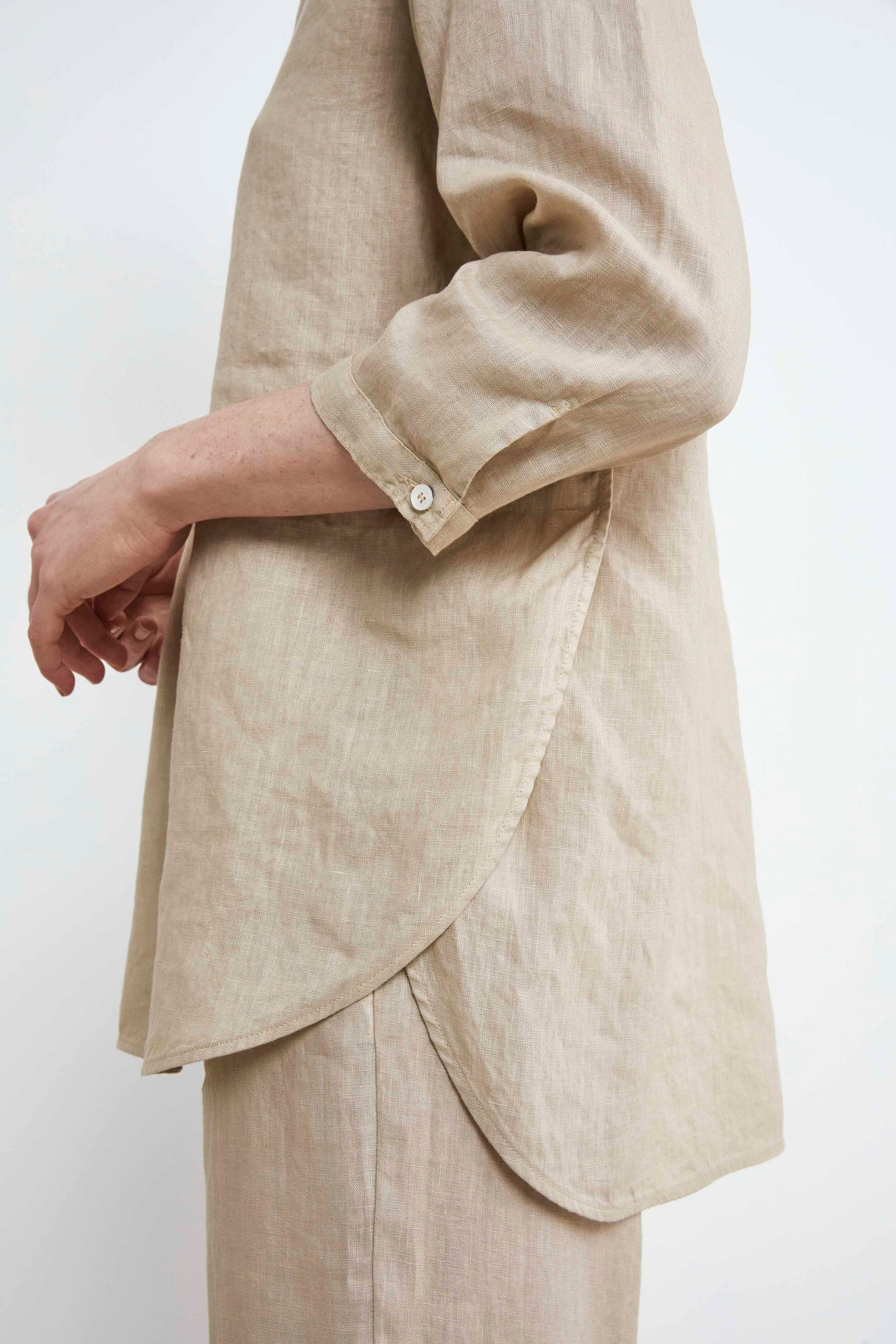 Camicia Coreana in Lino - BEIGE