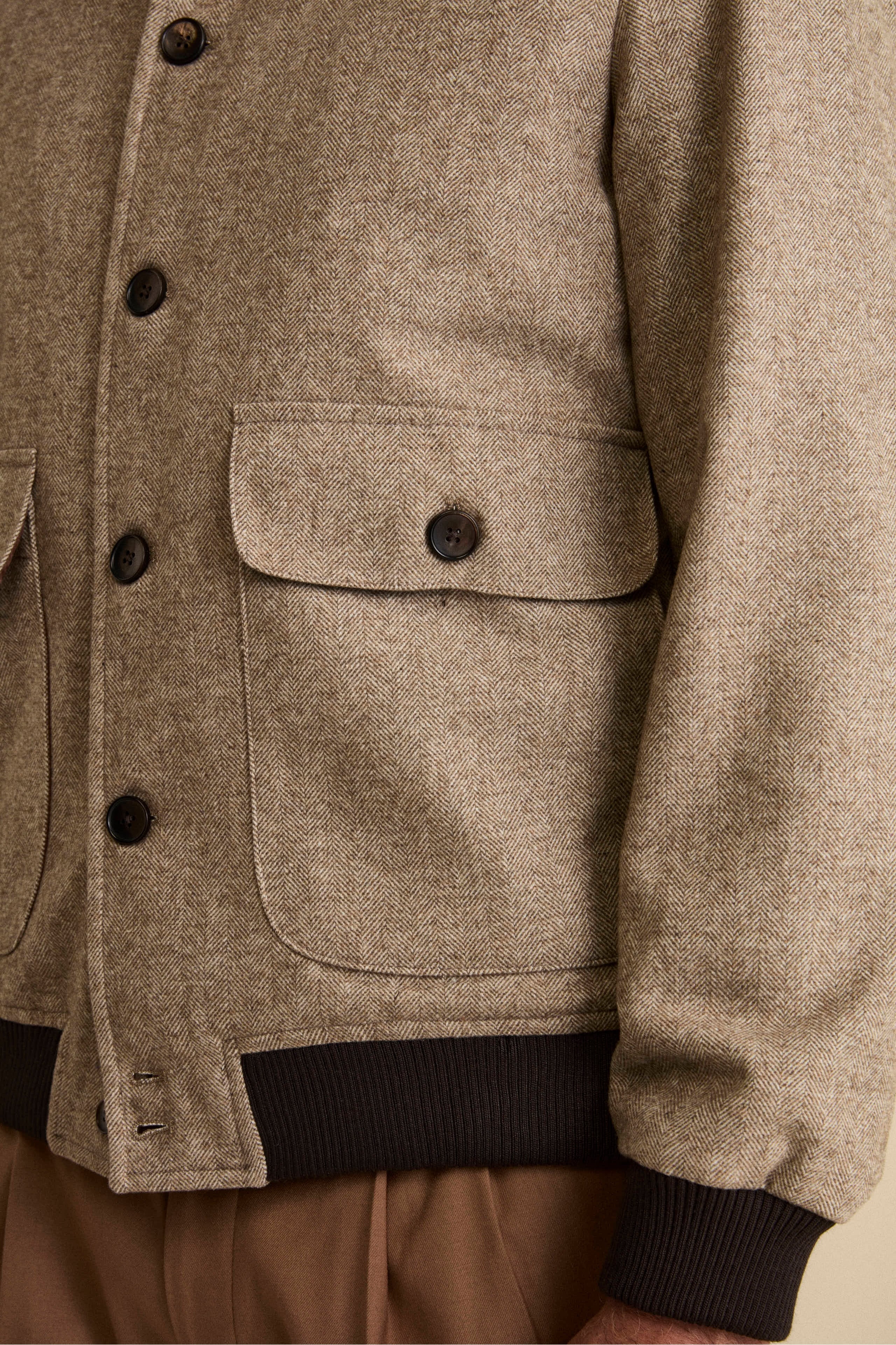 Bomber Spigato con Tasche in Misto Lana - MARRONE SPIGATO