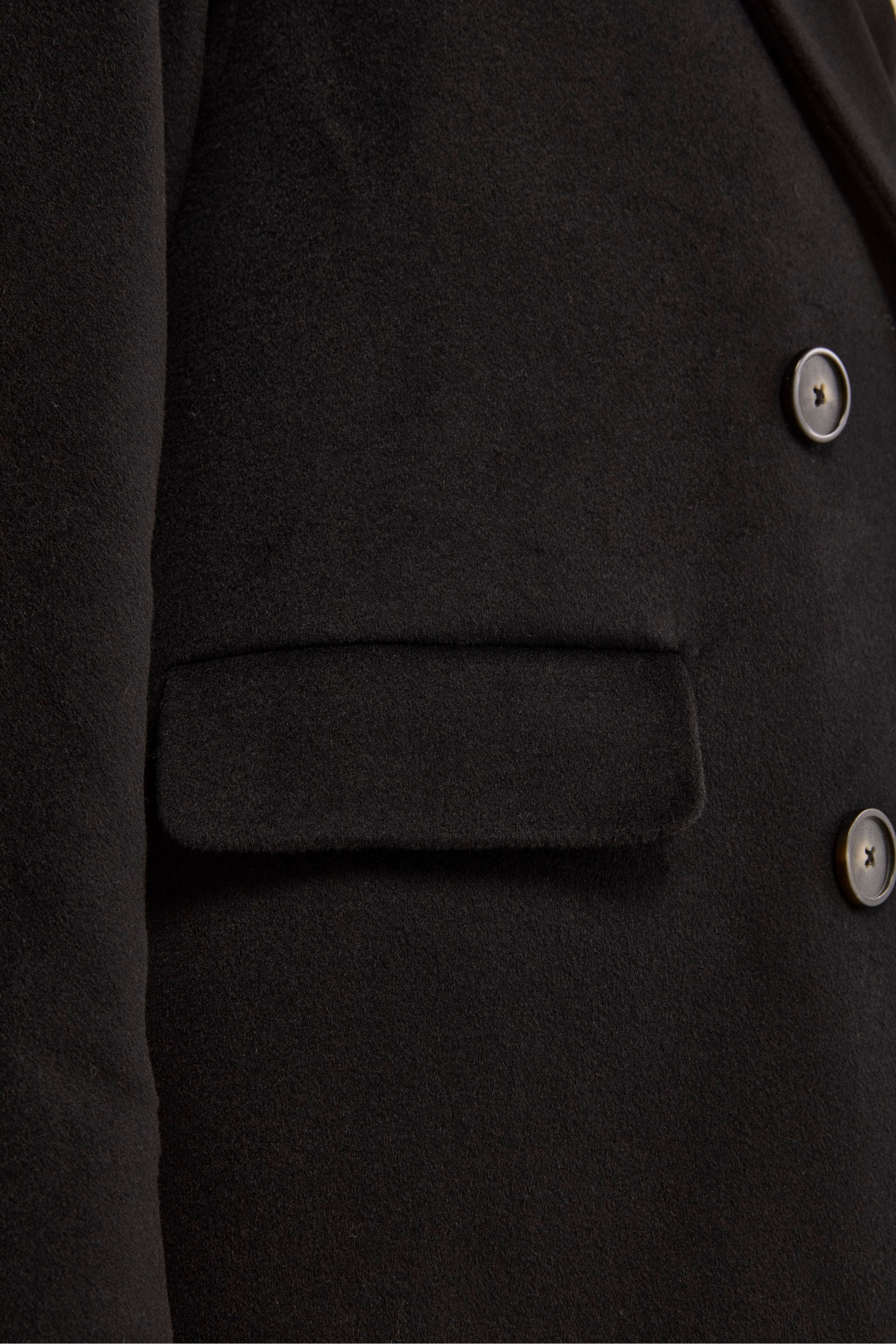 Cappotto Midi Doppiopetto in Misto Lana e Cashmere - NERO