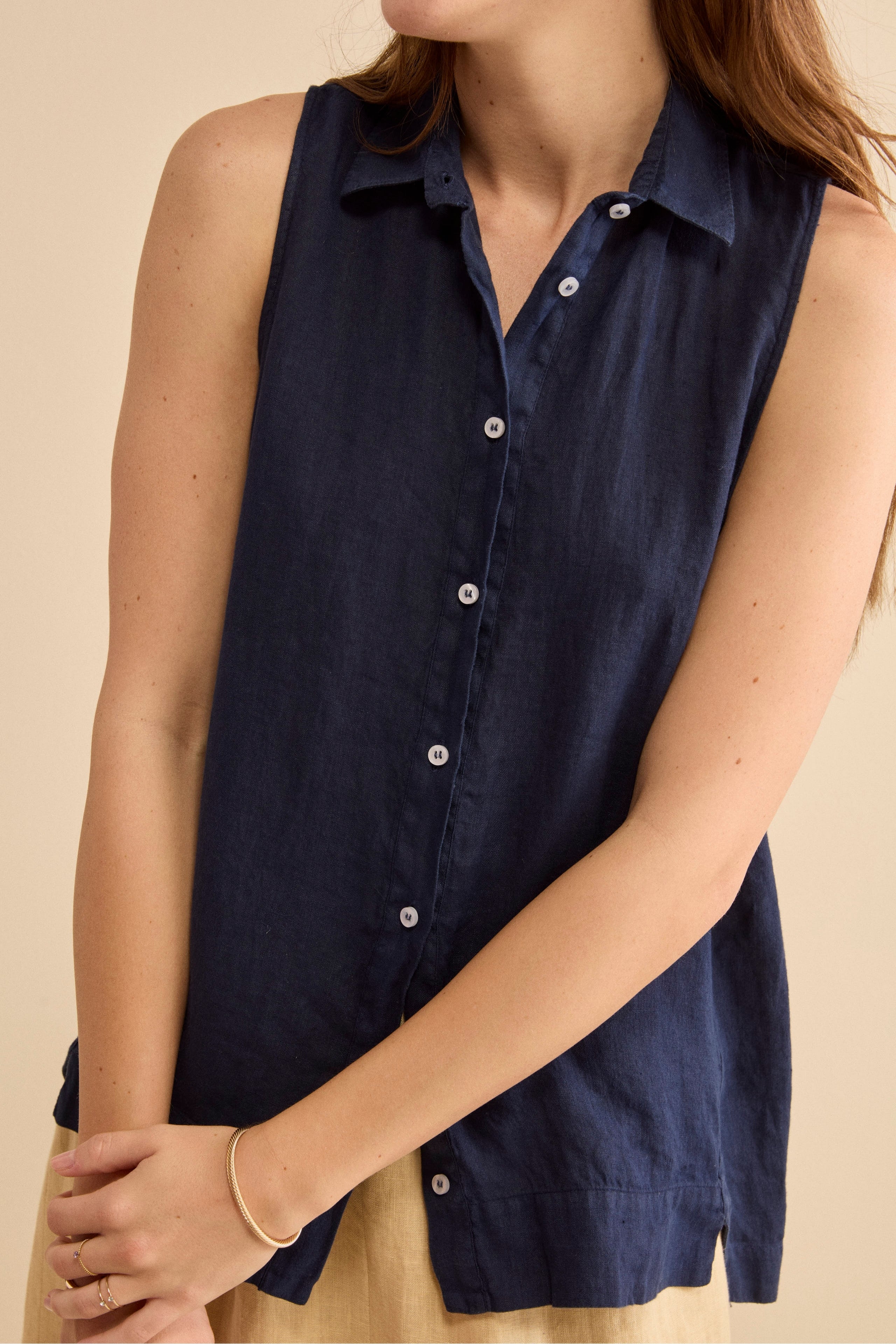Camicia Over Smanicata in Lino - NAVY
