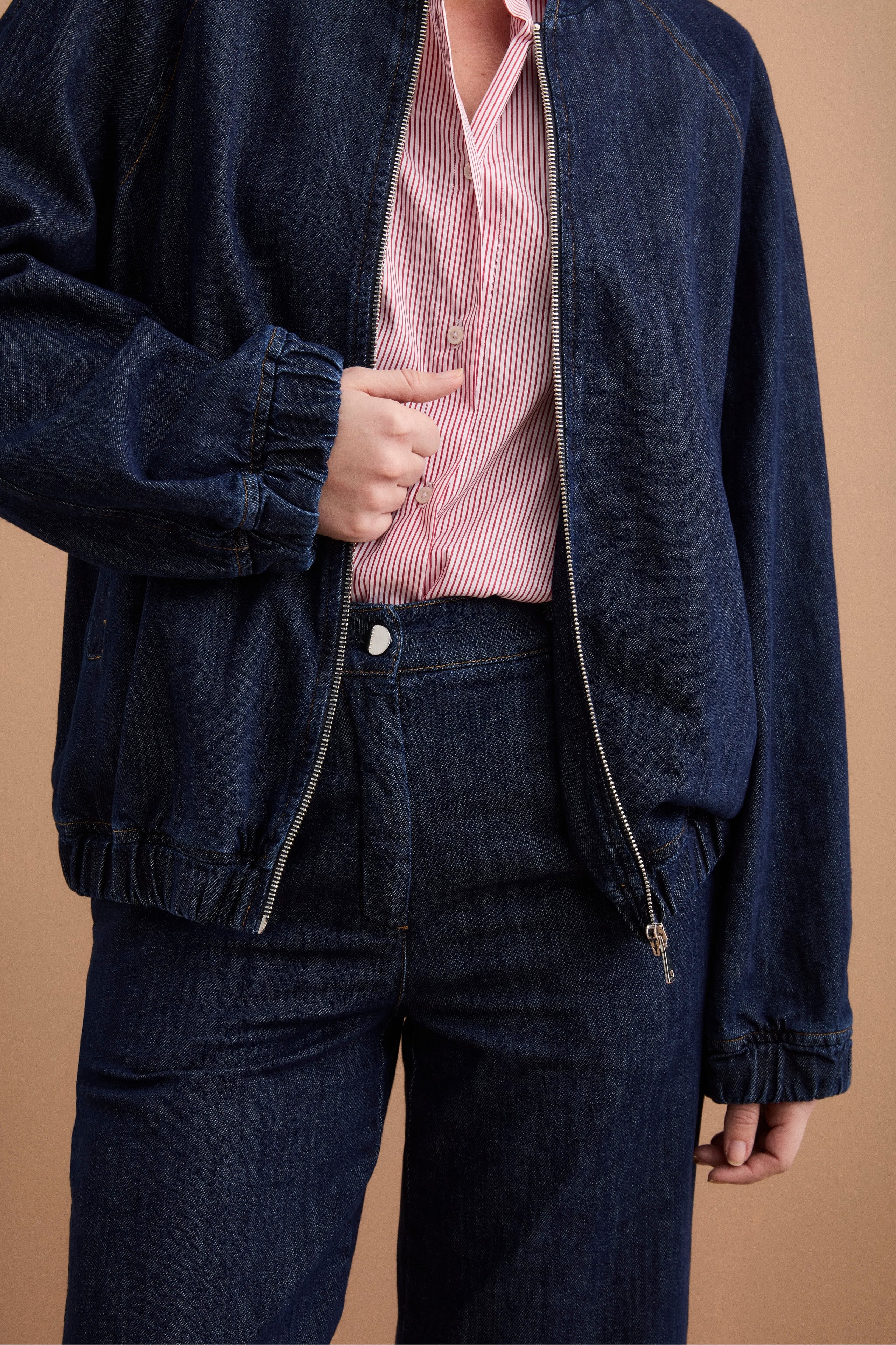 Bomber di Jeans Sfoderato con Zip - DENIM