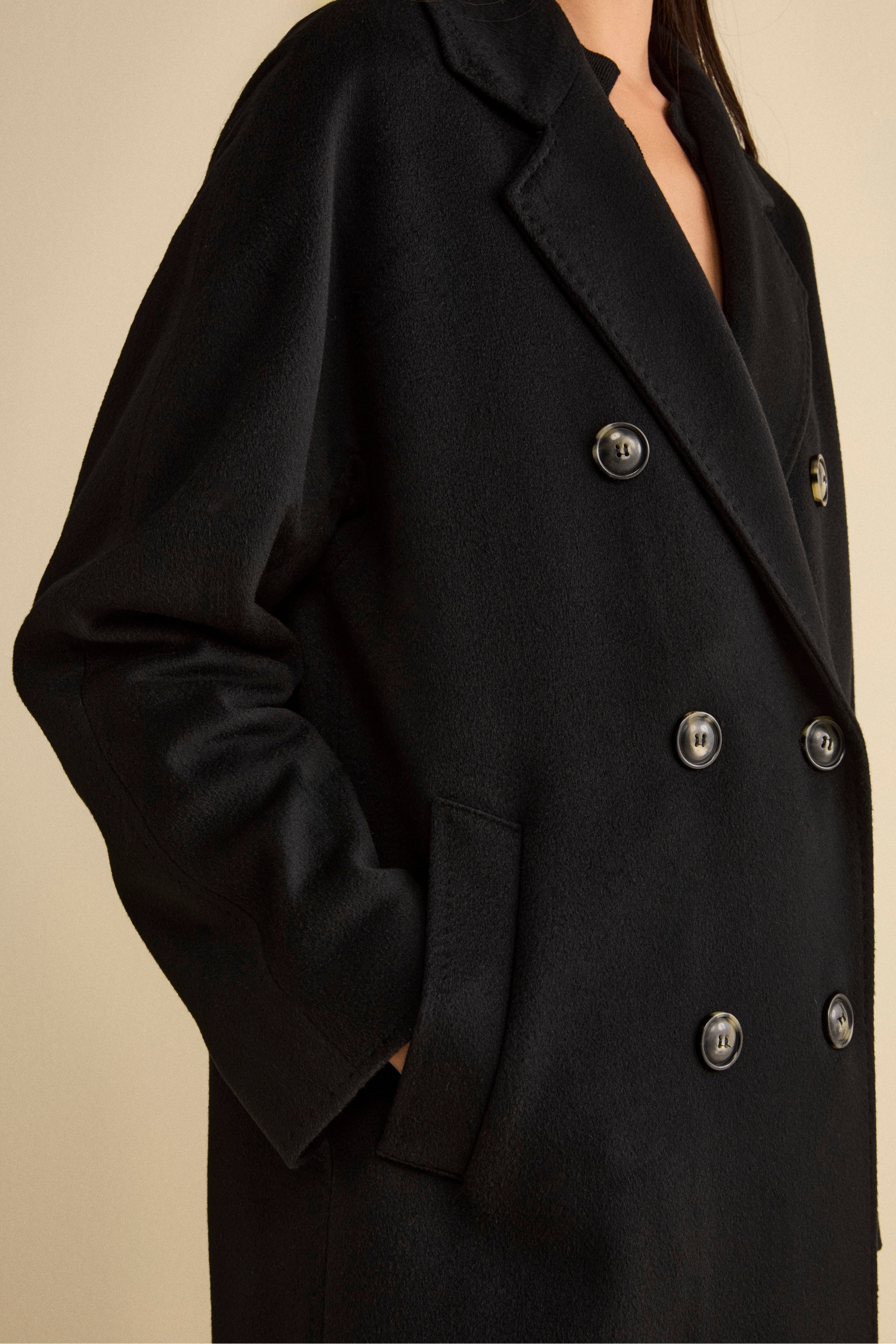 Cappotto Over Doppiopetto in Puro Cashmere - NERO