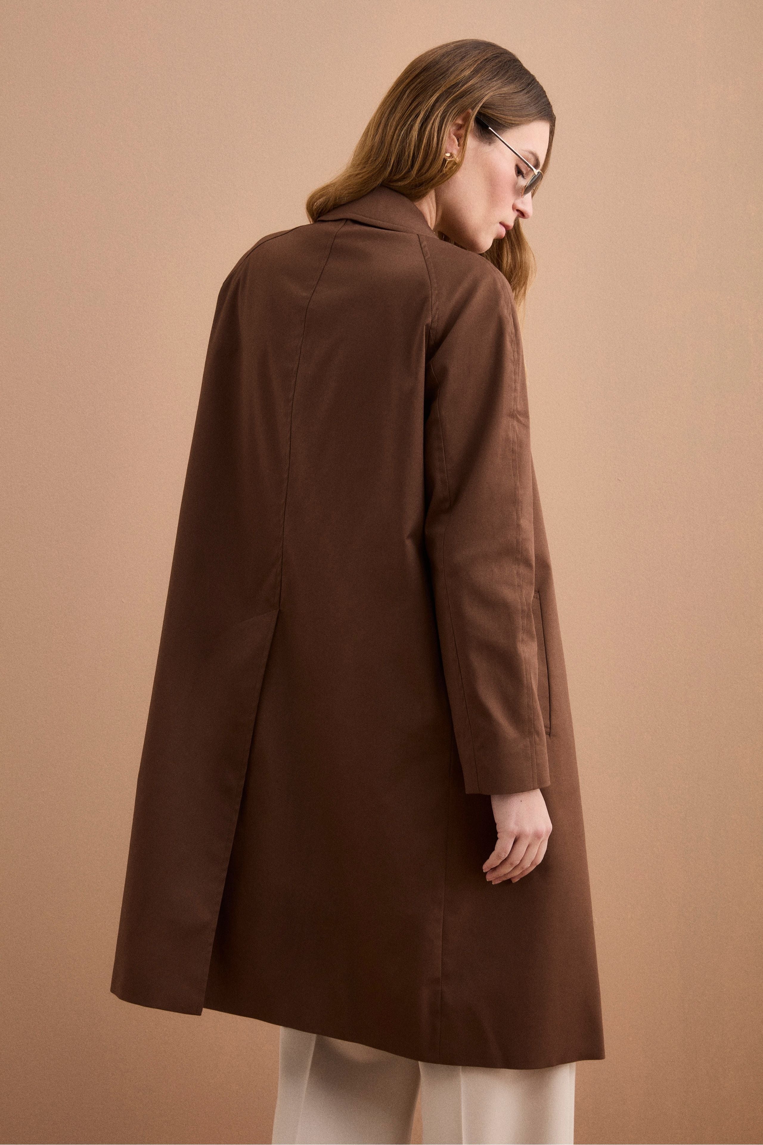 Trench Monopetto Foderato con Collo a Camicia - BRUCIATO