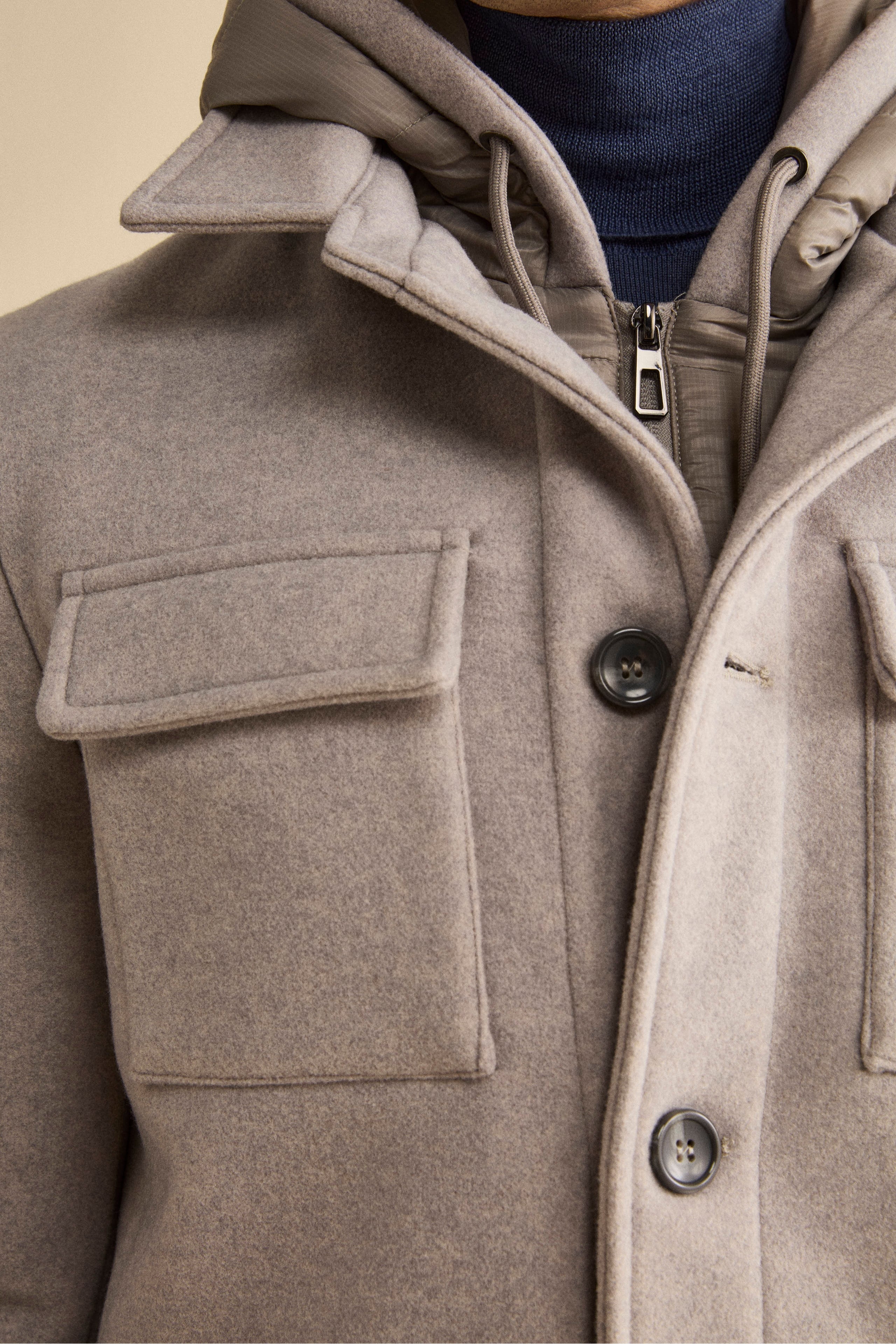 Cappotto Corto in Misto Lana con Pettorina Removibile - GRIGIO CHIARO