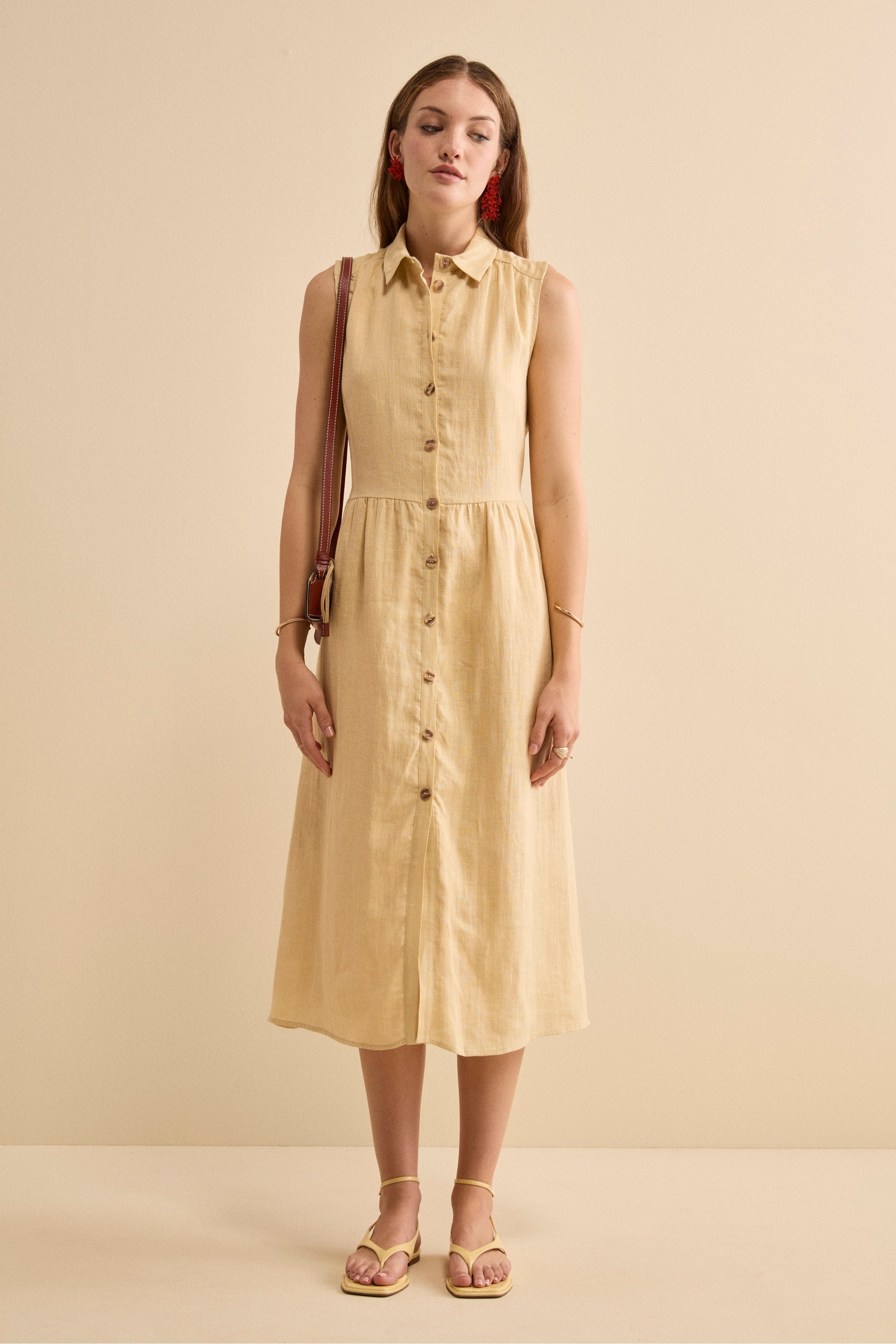 Abito Chemisier Lungo in Lino - CREMA