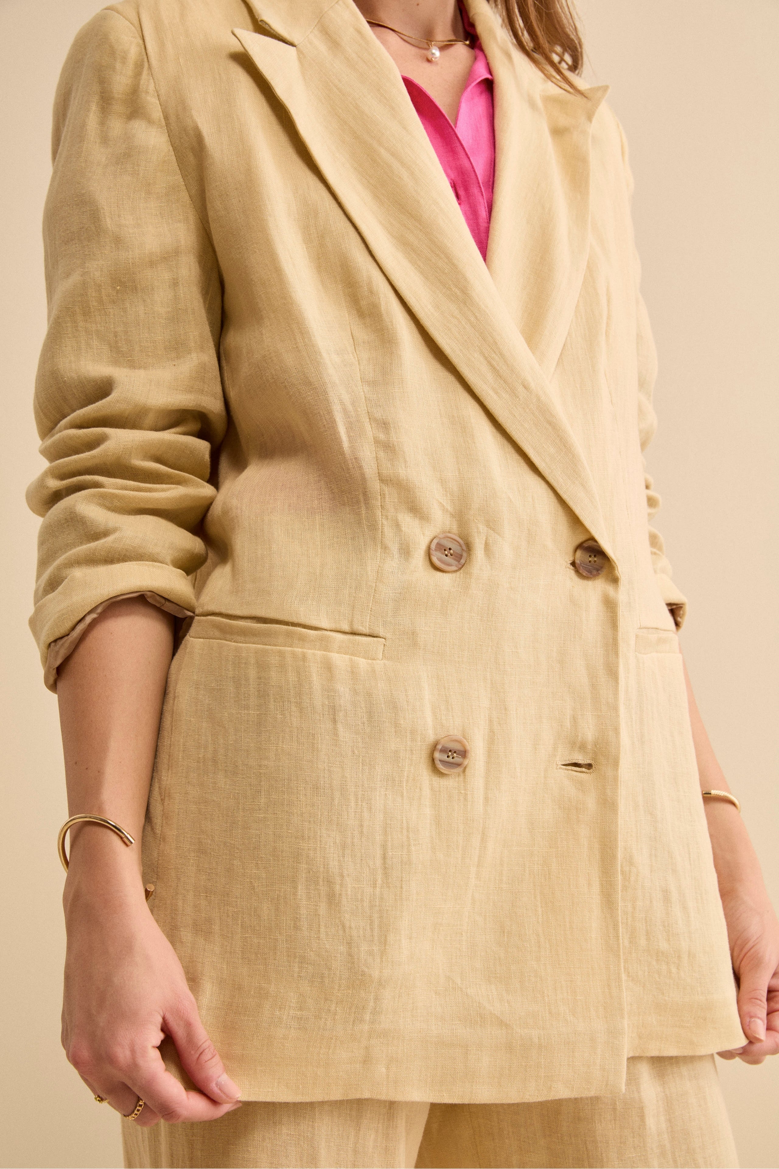 Blazer Over Doppiopetto in Lino - CREMA