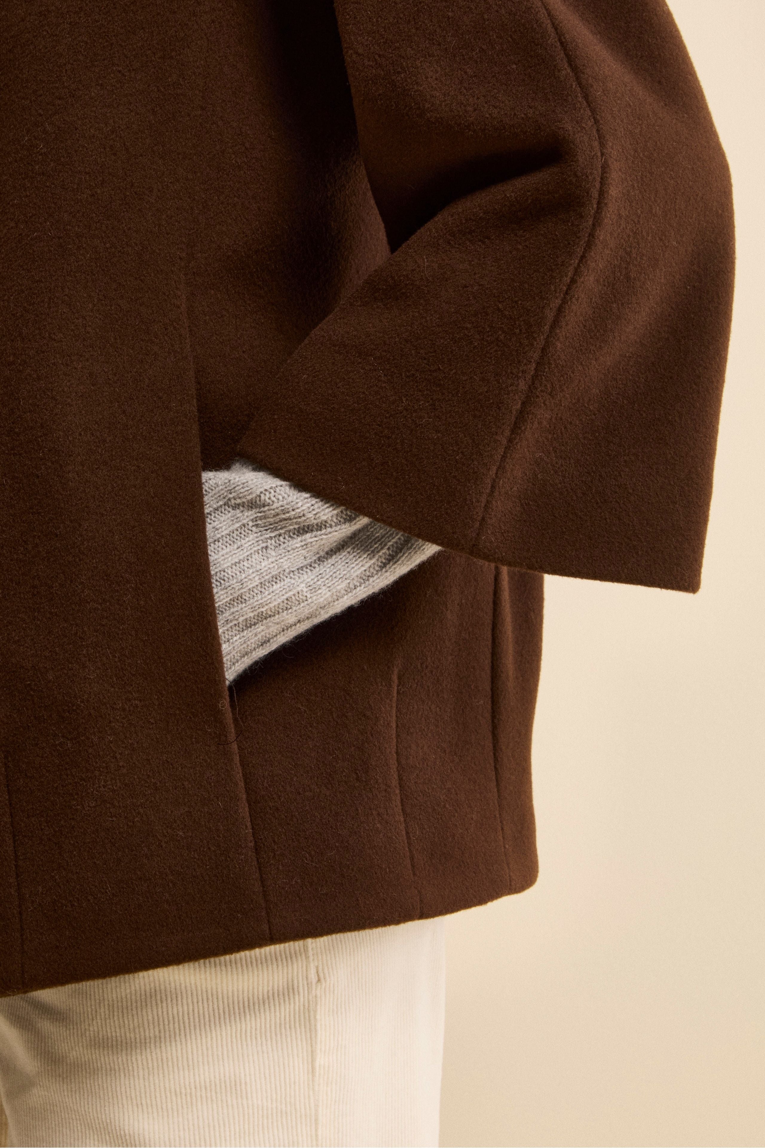 Cappa in Lana e Cashmere Foderata con Cappuccio - MARRONE