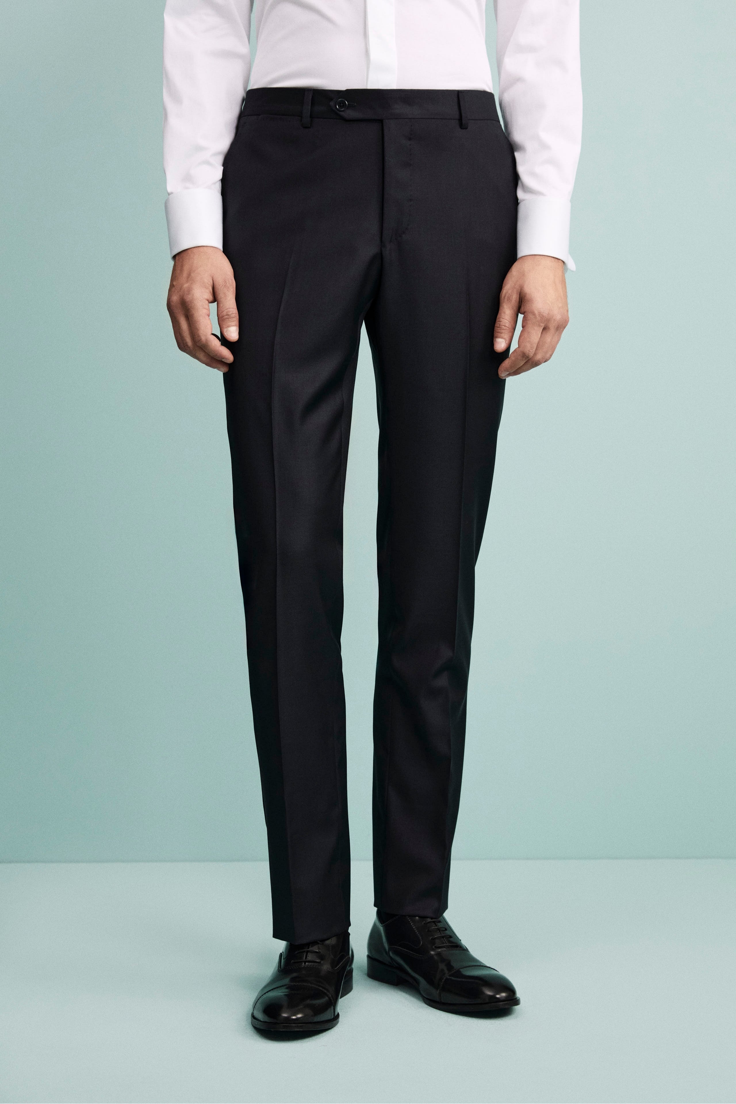 Smoking in Lana Vergine con Revers in Raso - BLU