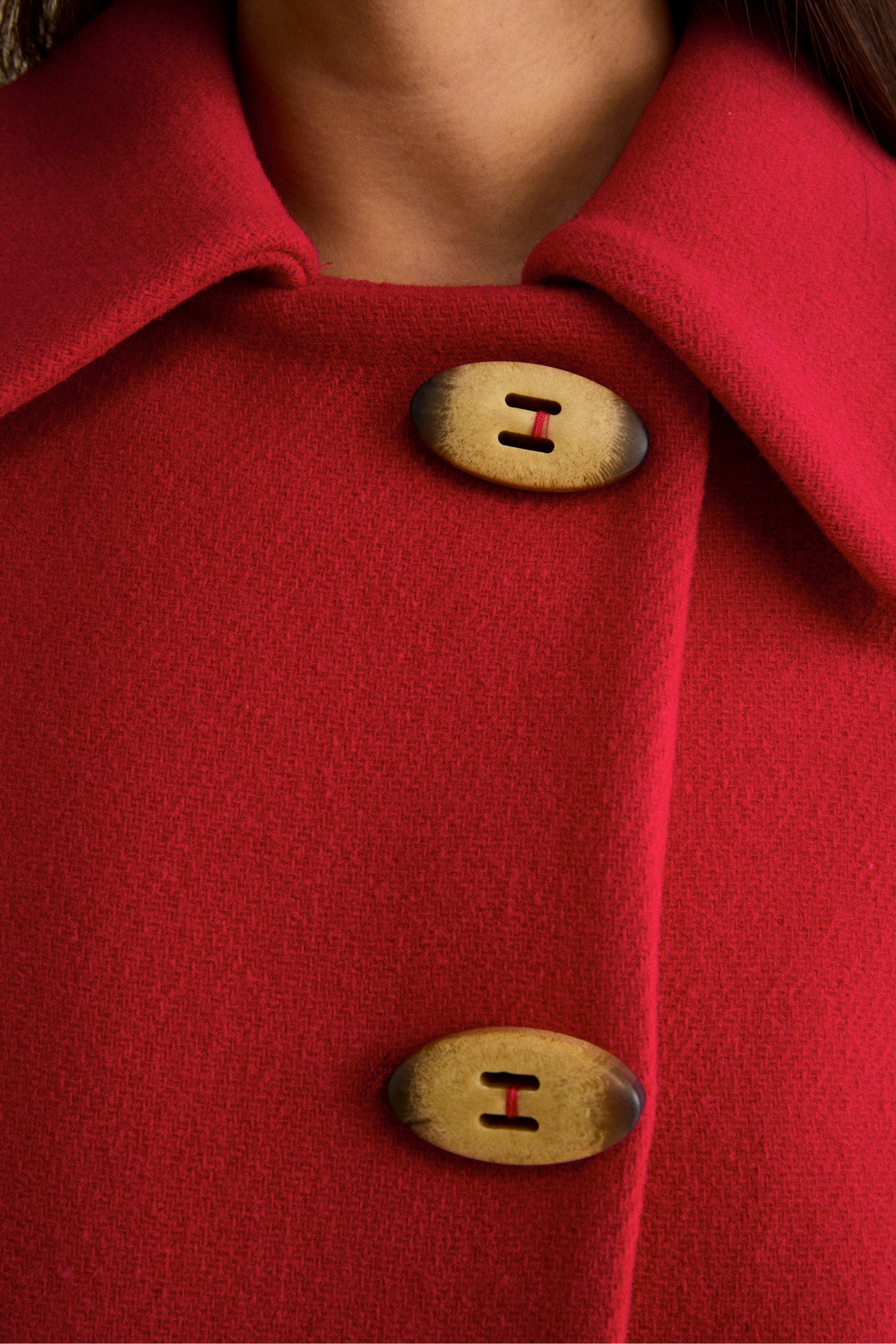 Cappotto Corto Svasato in Misto Lana Vergine - ROSSO