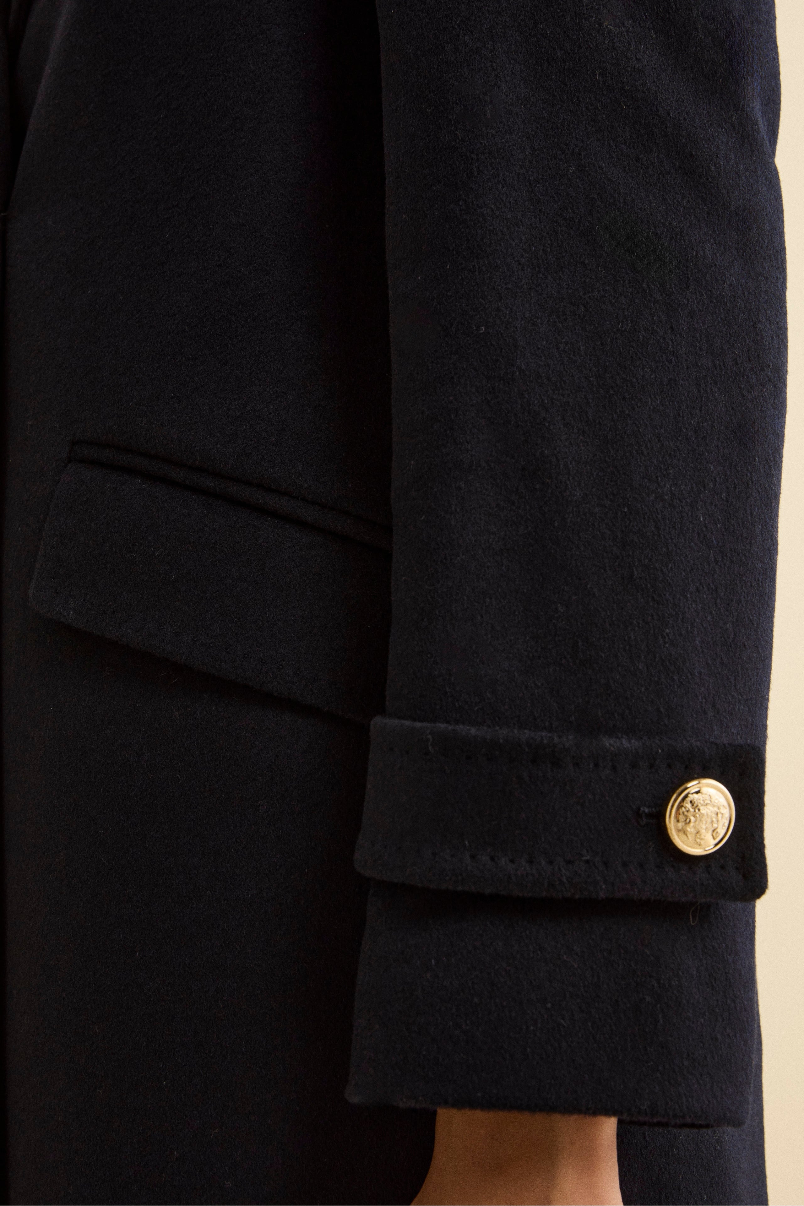 Cappotto Lungo Doppiopetto in Misto Lana e Cahsmere - BLU