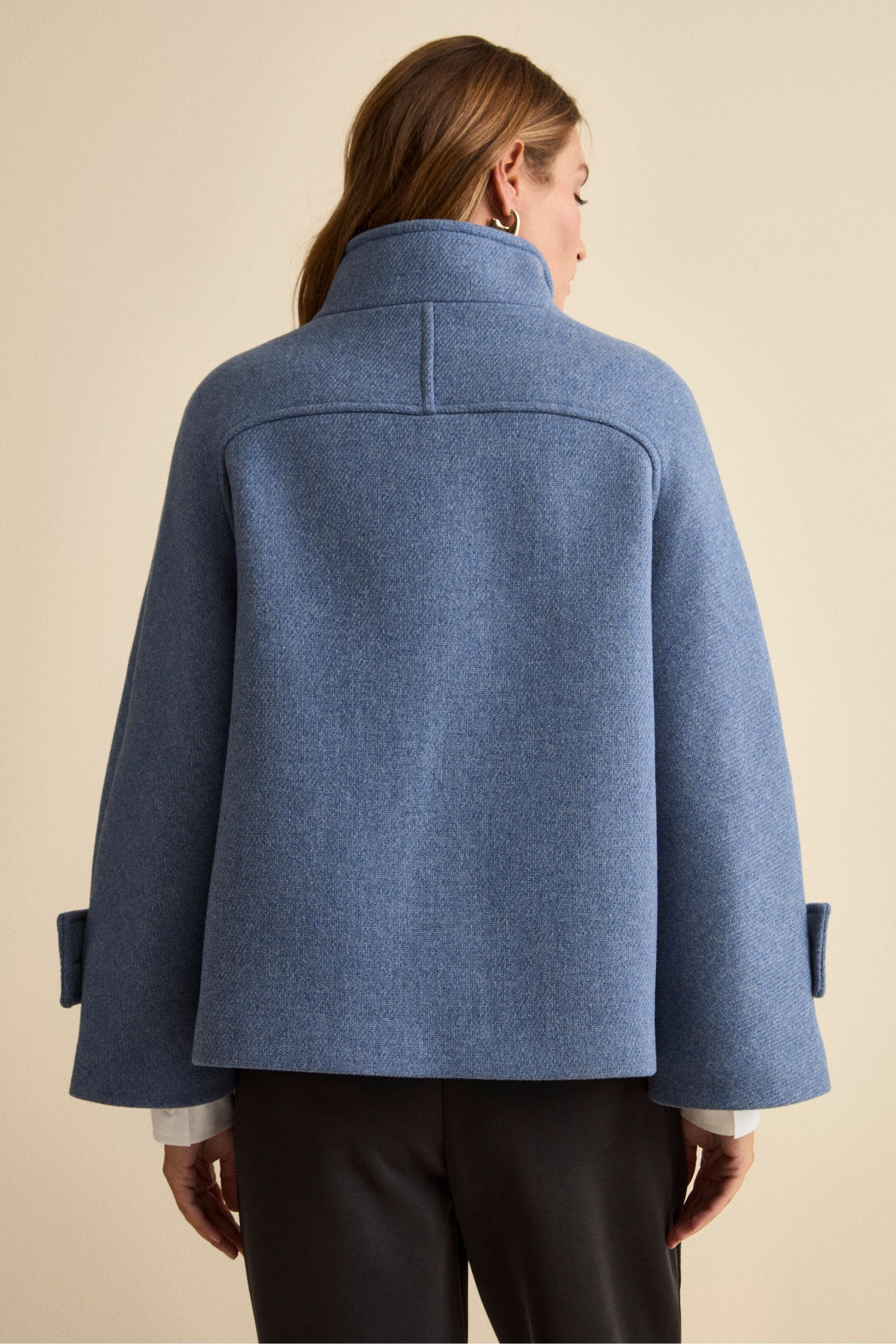 Cappotto Corto in Misto Lana con Maniche a Campana - POLVERE