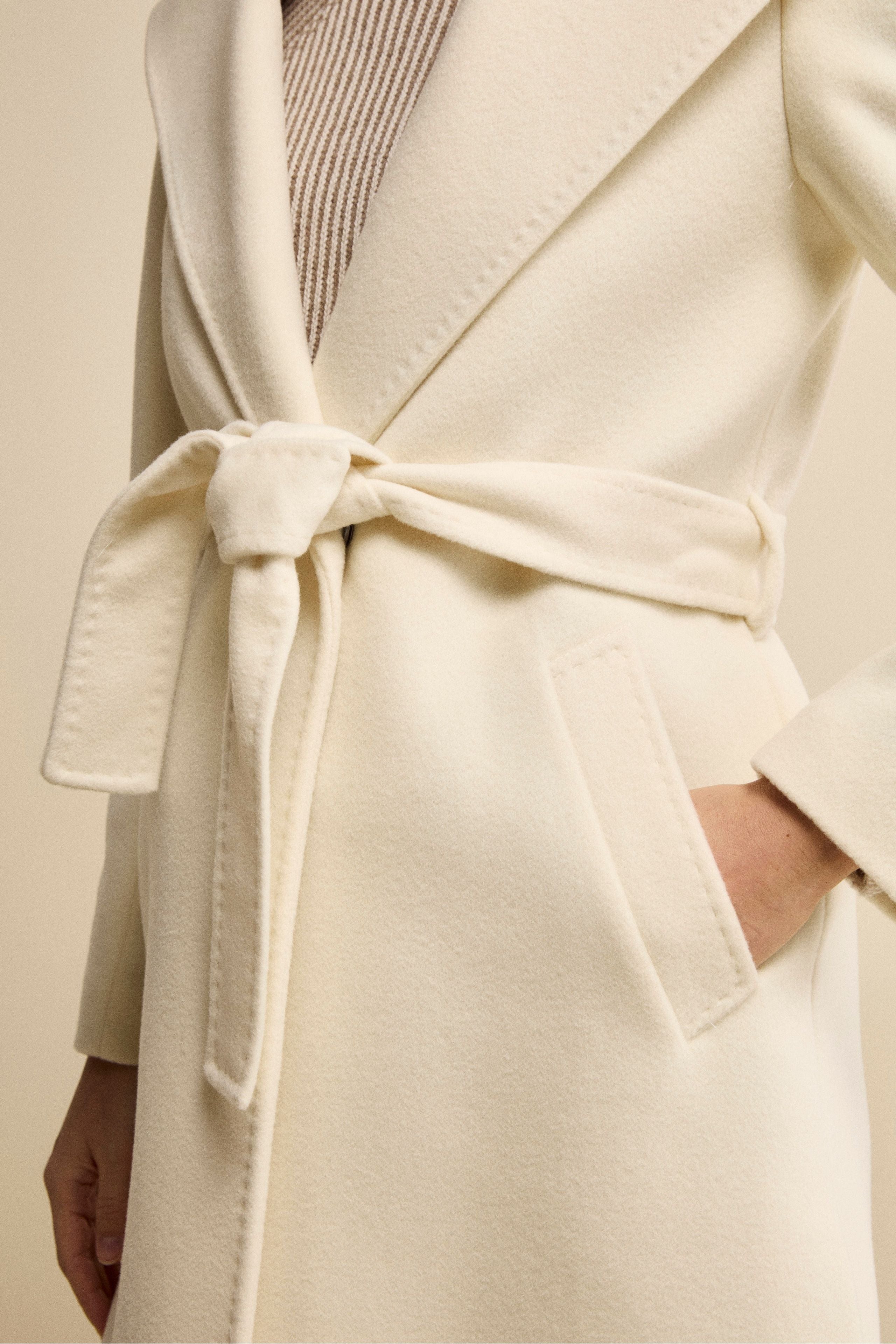 Cappotto Lungo in Lana e Cashmere con Cappuccio - PANNA