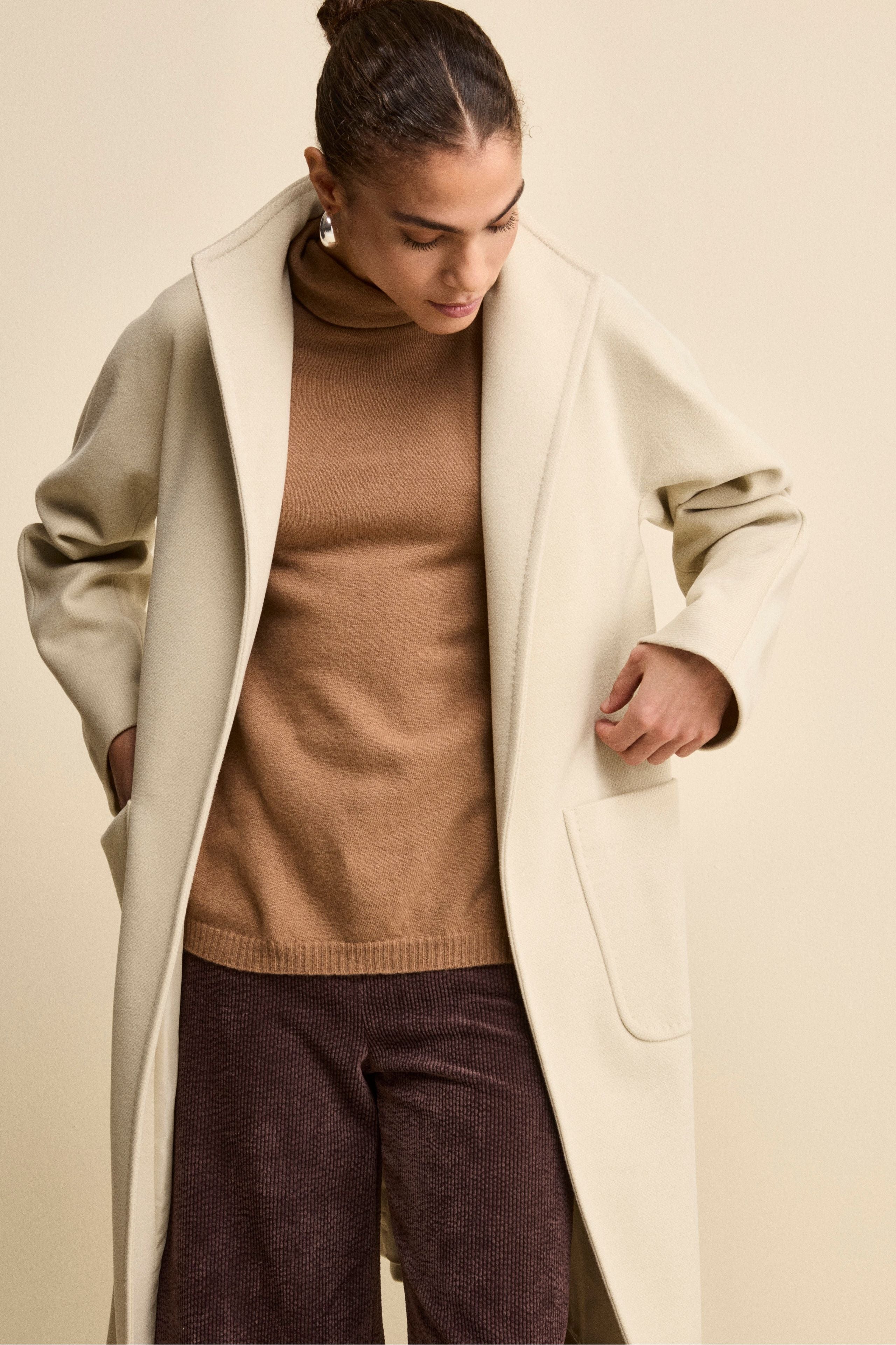Cappotto Lungo Foderato con Cintura - BEIGE