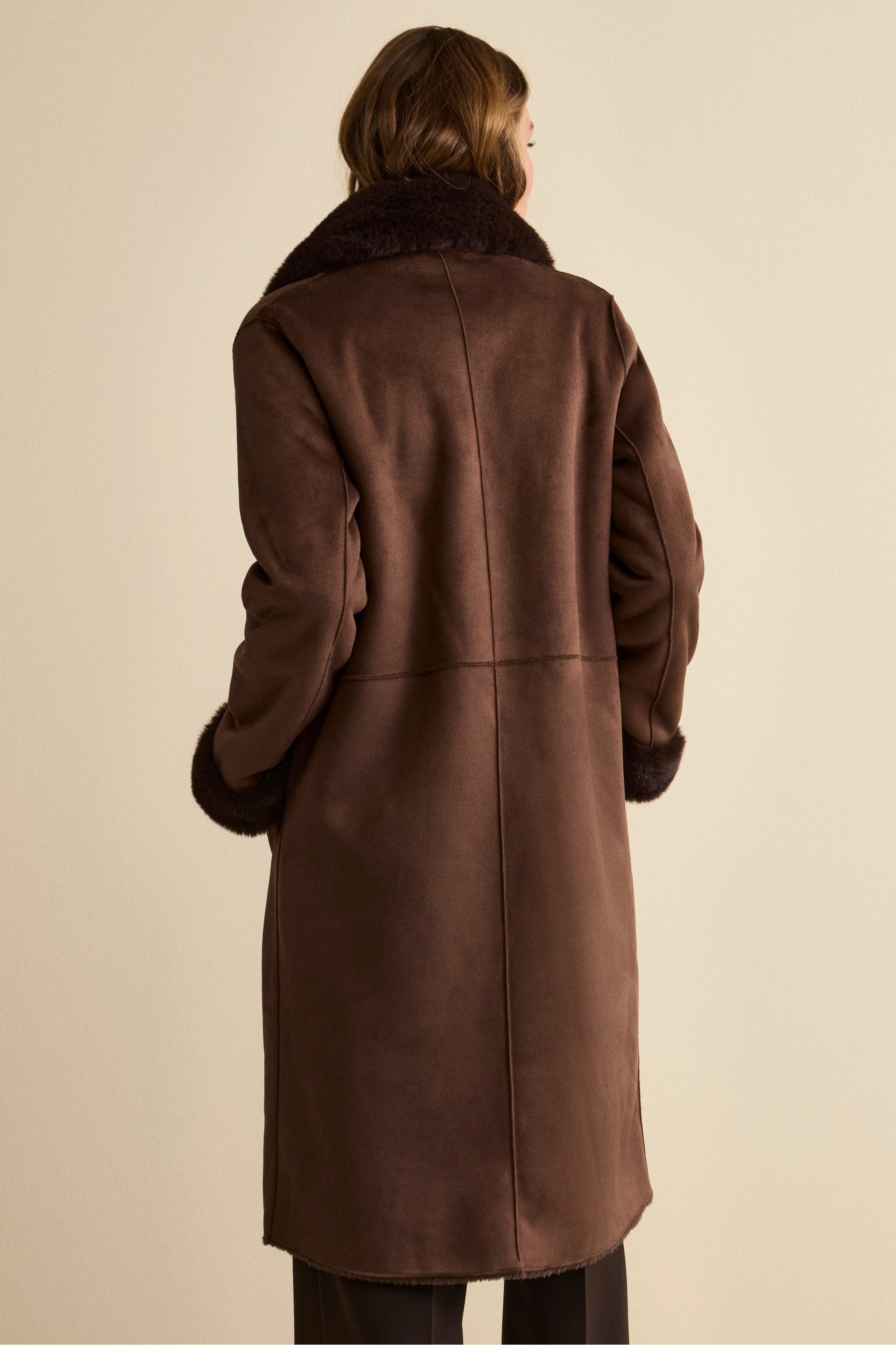 Cappotto Midi Eco-Montone - MARRONE SCURO