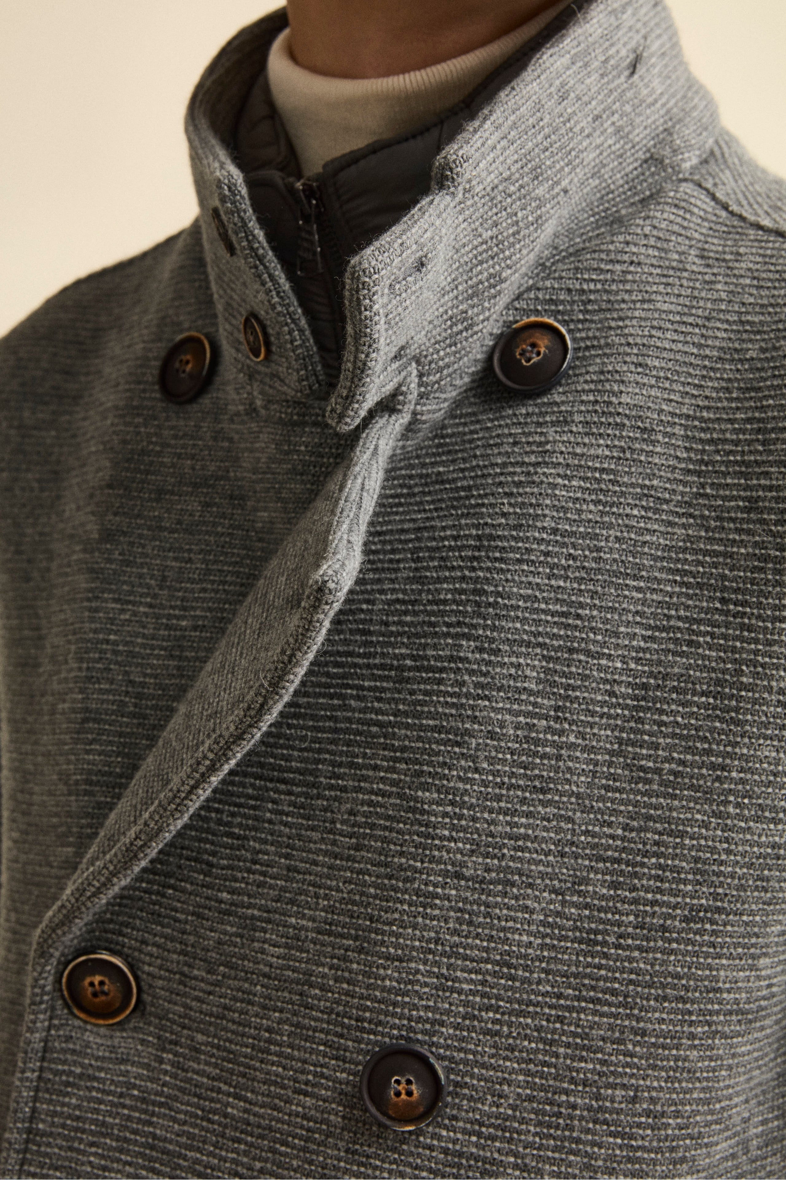 Peacoat Doppiopetto in Misto Lana con Pettorina - GRIGIO MELANGE