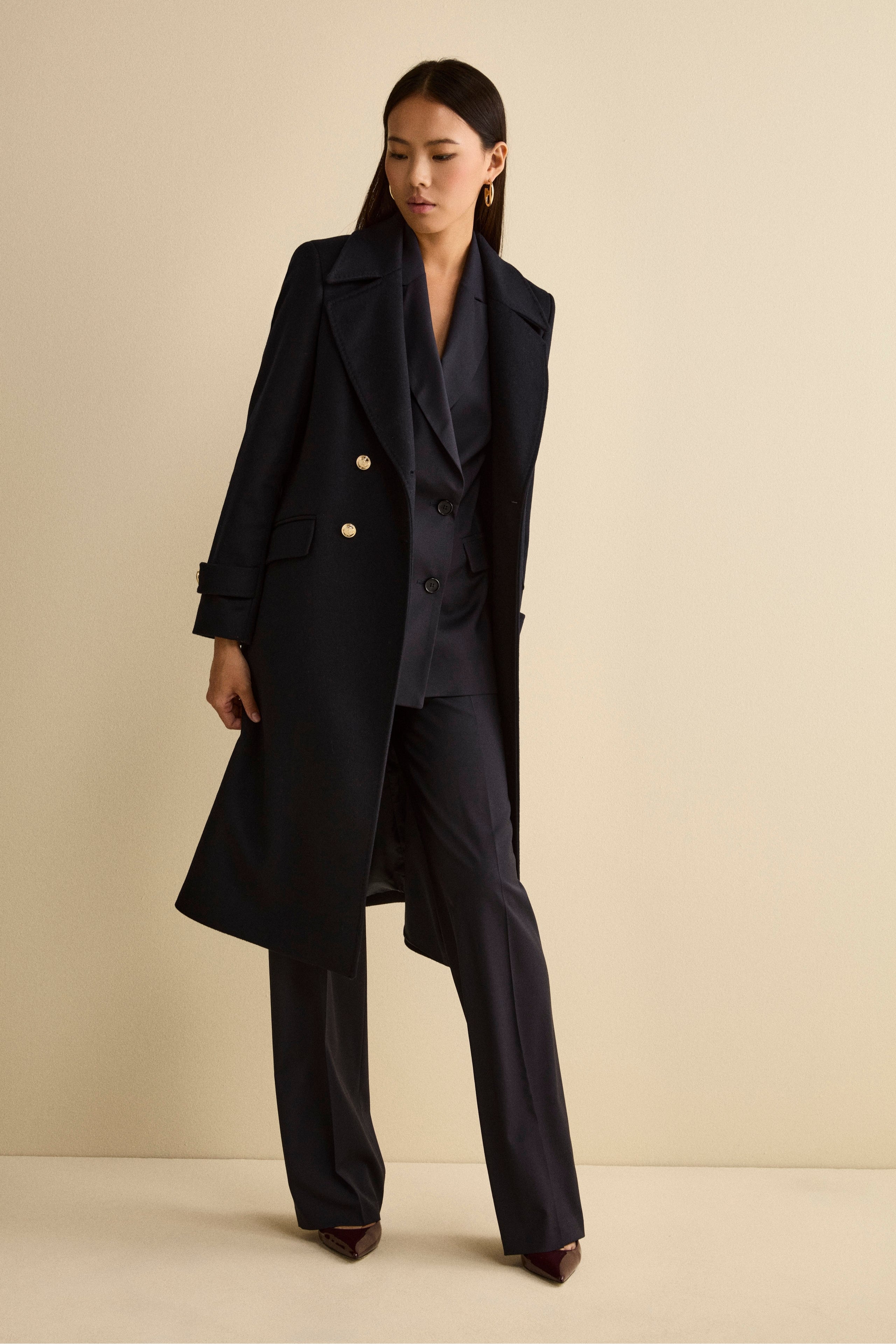 Cappotto Lungo Doppiopetto in Misto Lana e Cahsmere - BLU