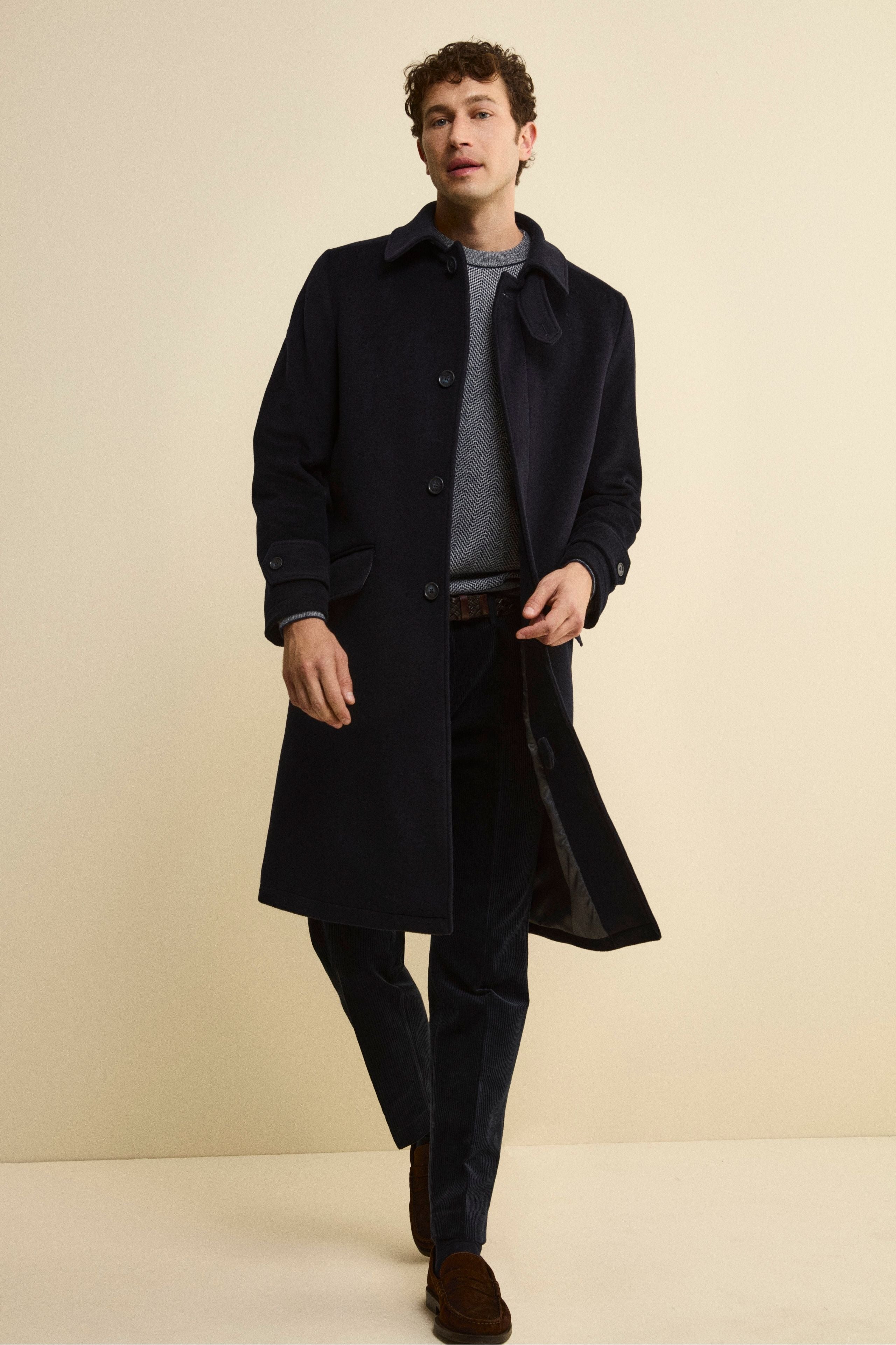 Cappotto Lungo Foderato in Lana e Cashmere - BLU