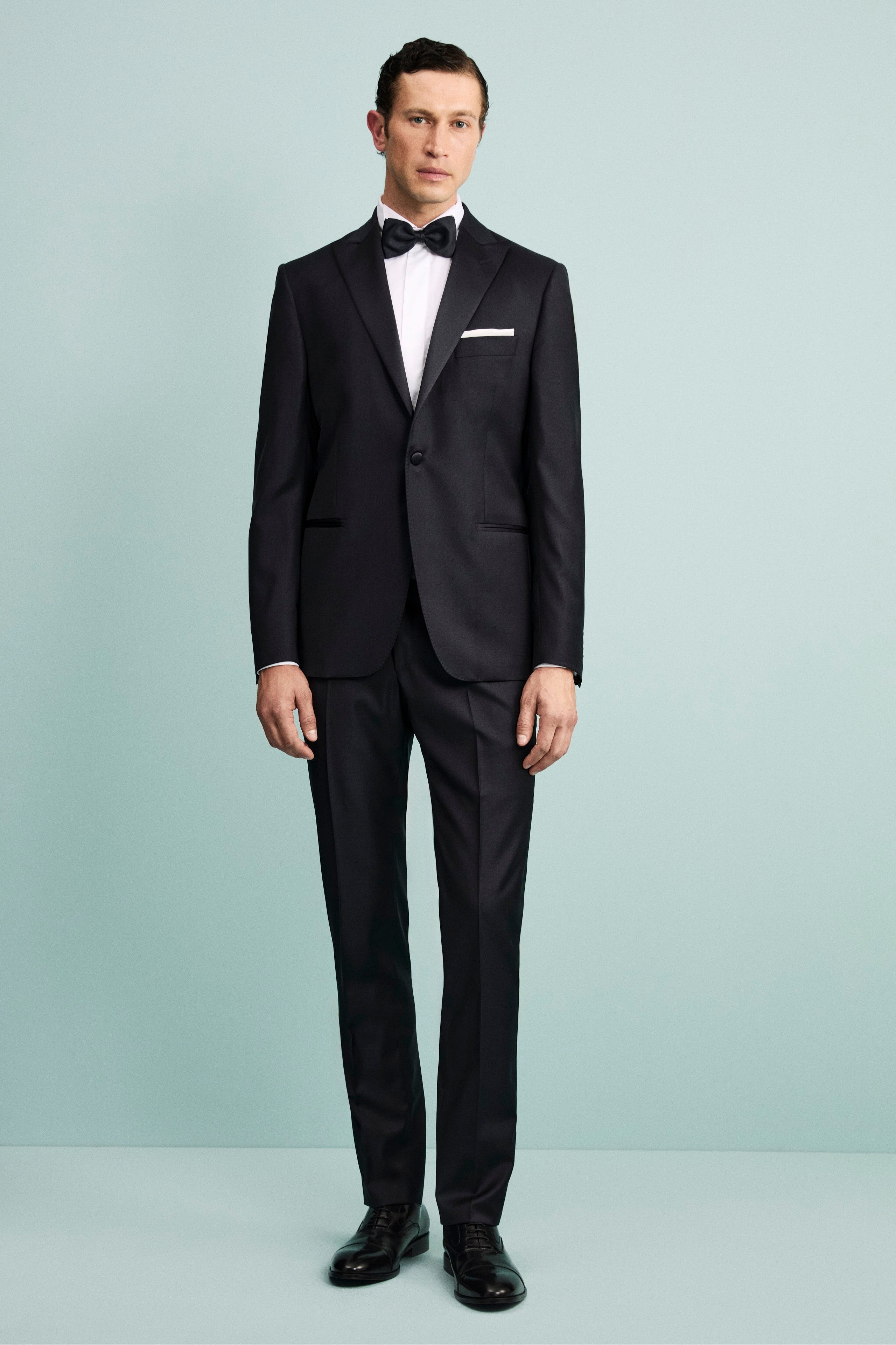 Smoking in Lana Vergine con Revers in Raso - BLU