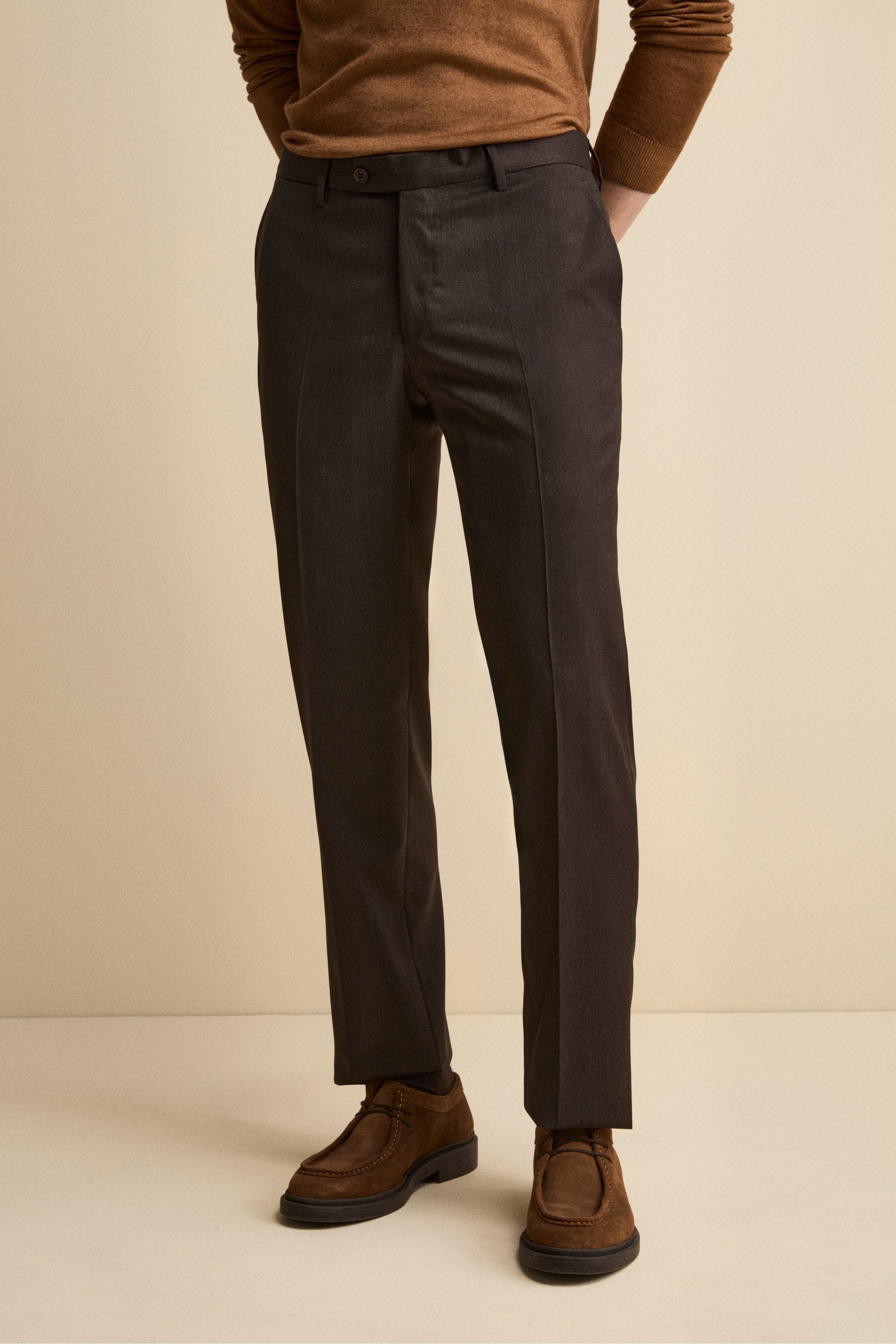 Abito Comfort Fit Monopetto in Lana Vergine - MARRONE