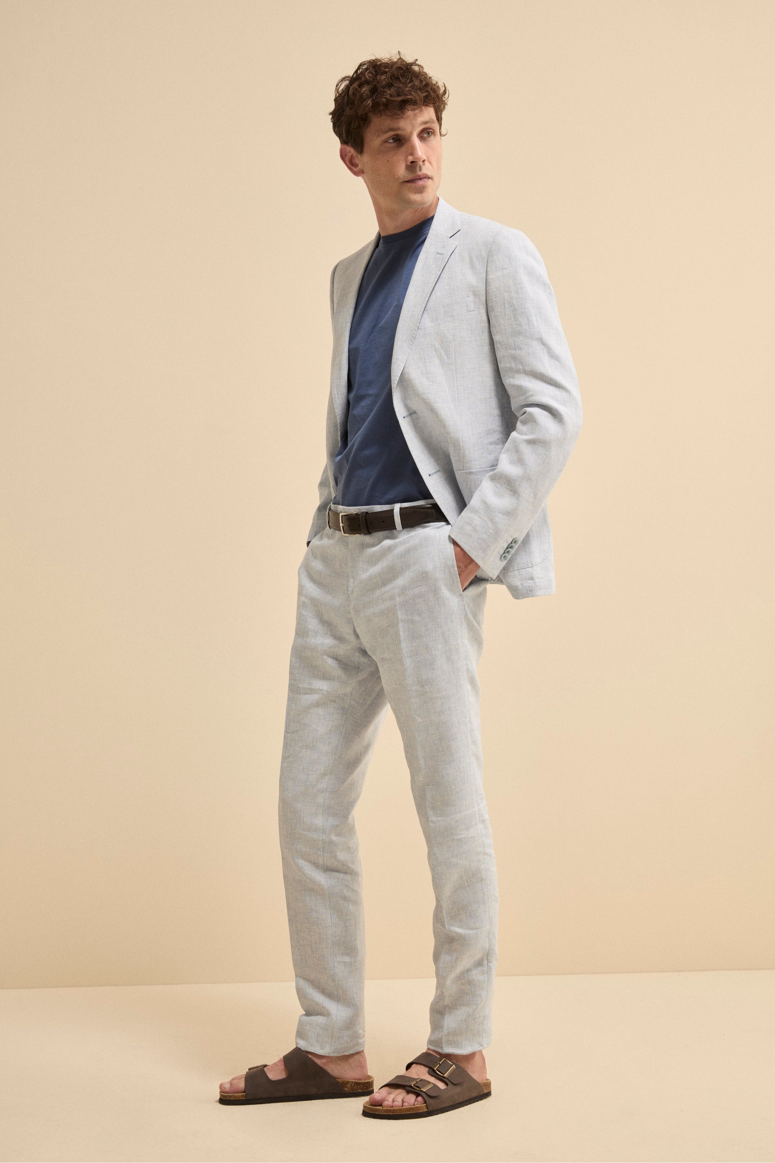 Look Abiti Per Uomini Bassi Abito Monopetto Slim Fit In Lino AZZURRO