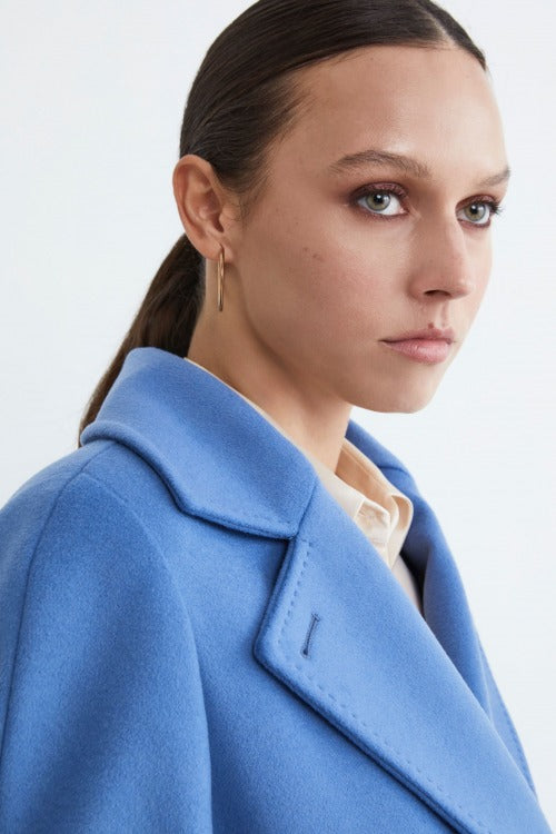 Cappotto lungo in lana e cashmere - AZZURRO