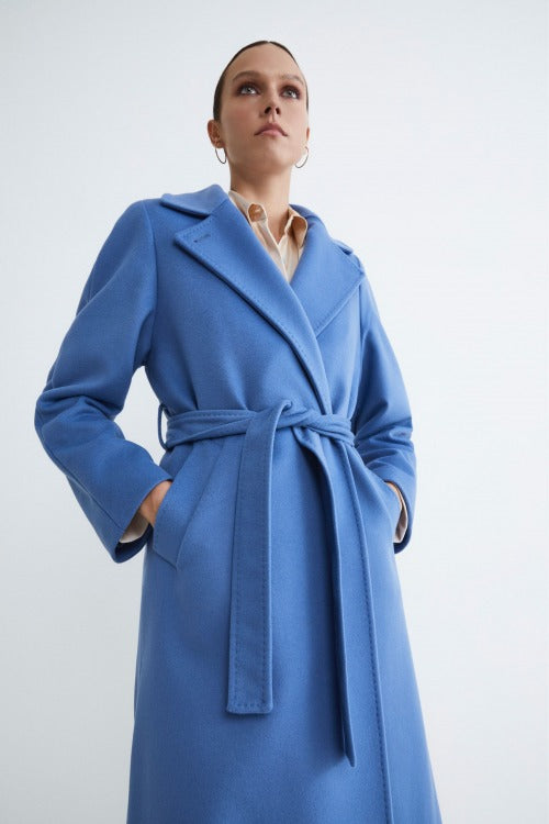 Cappotto lungo in lana e cashmere - AZZURRO
