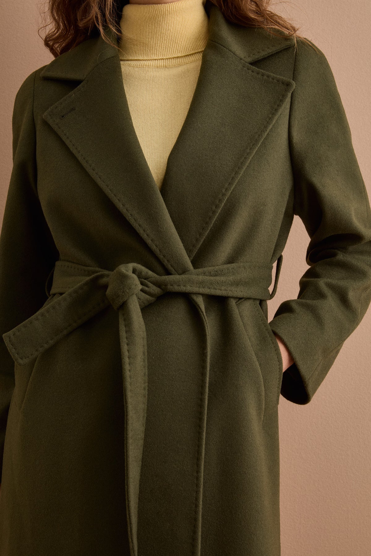 Cappotto lungo in lana e cashmere - VERDE MILITARE