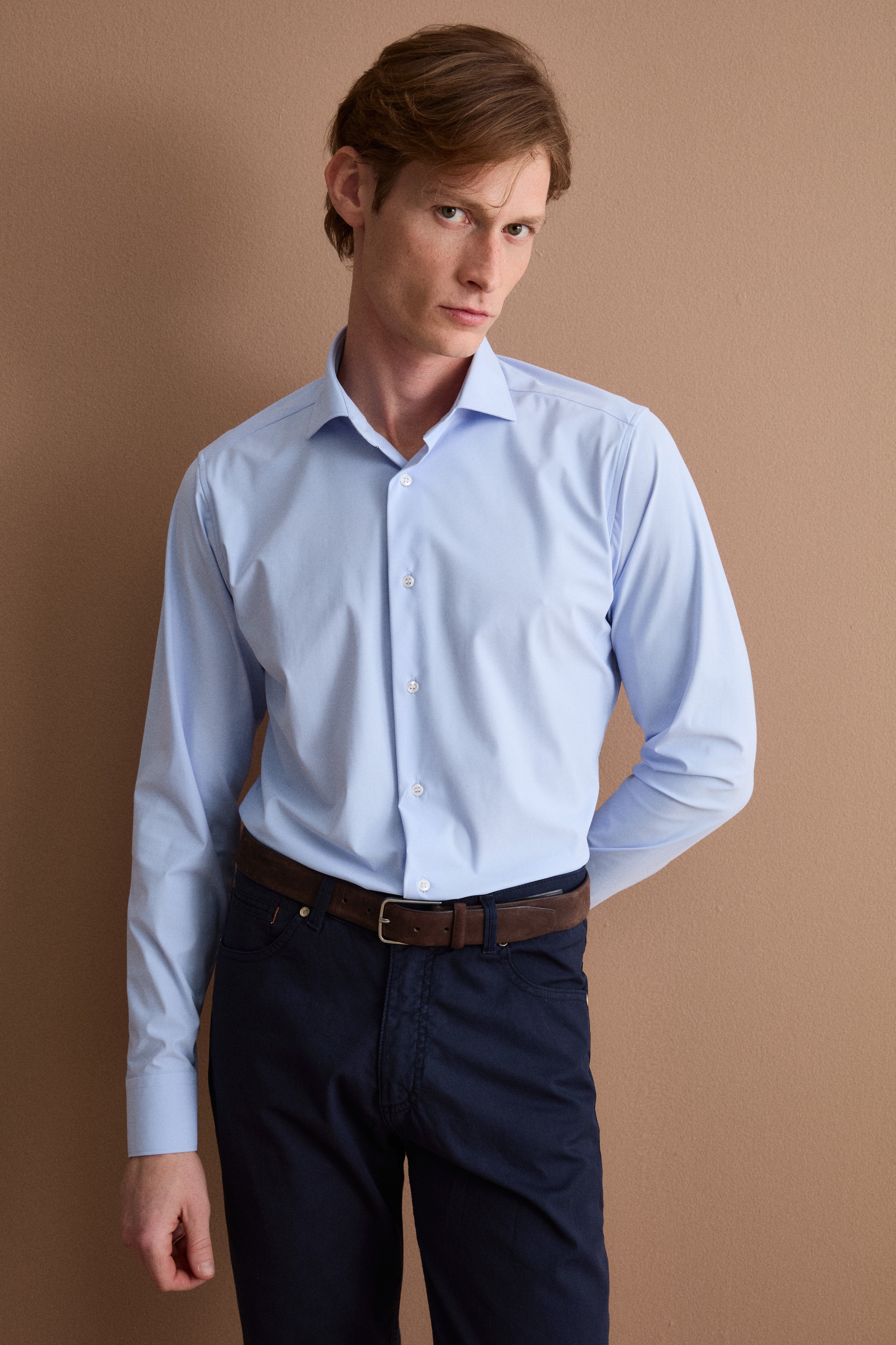 Camicia in jersey slim fit - AZZURRO