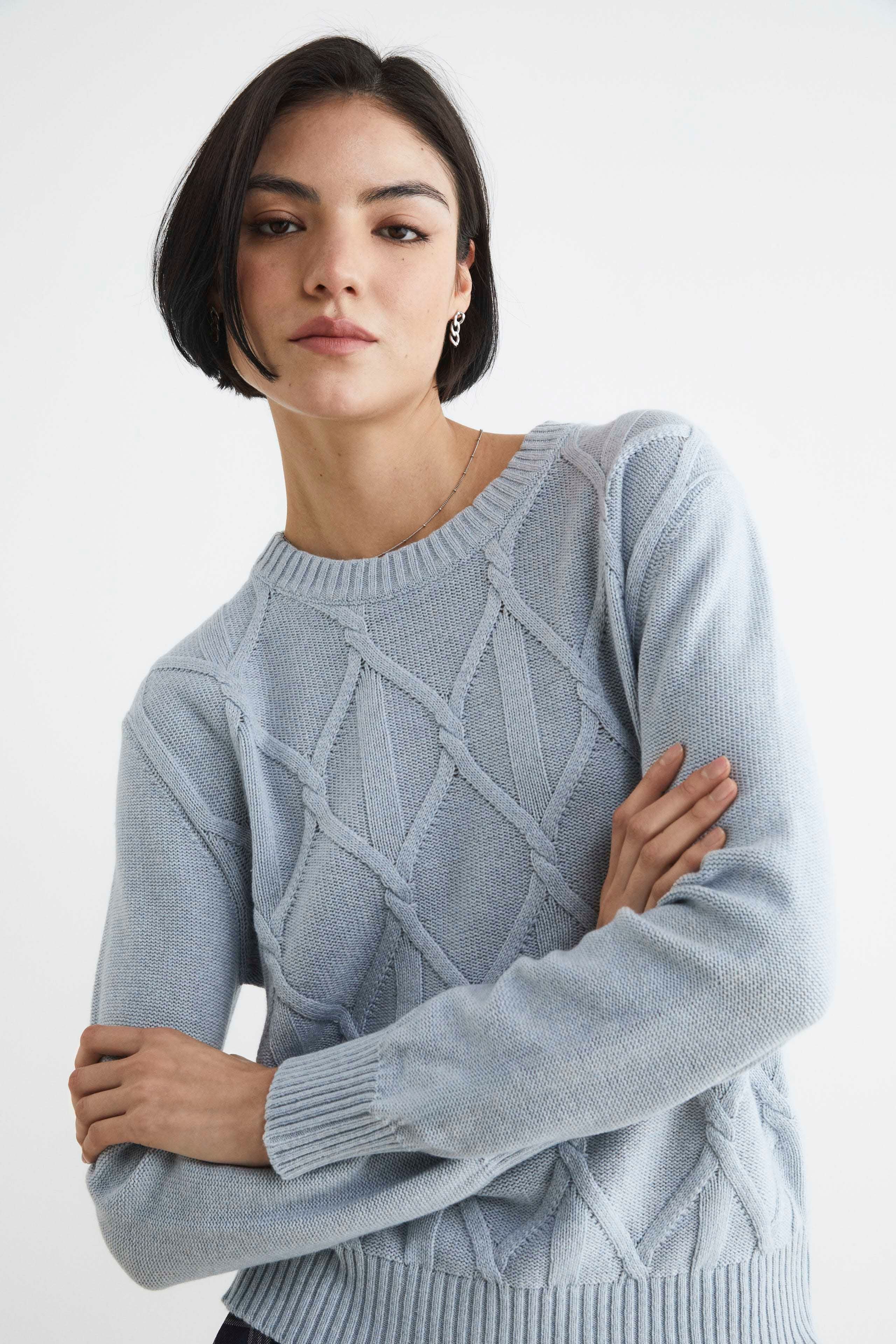 Maglione girocollo a rombi AZZURRO - Main Image