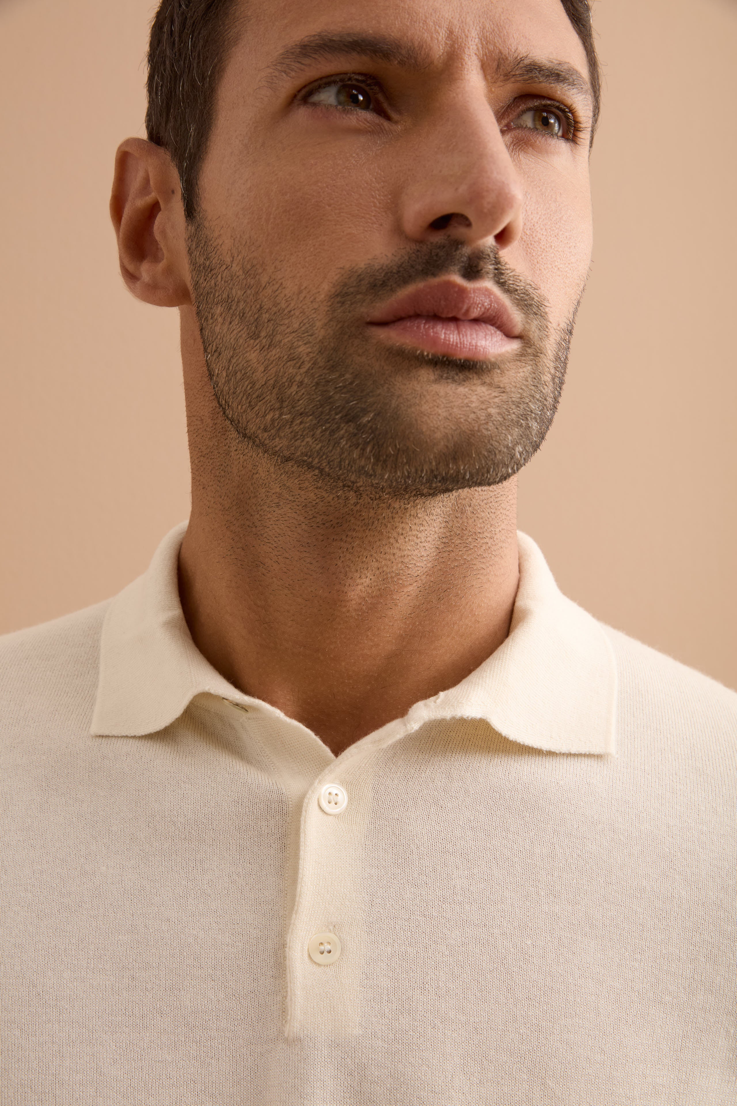 Polo con Bottoni in Seta e Cashmere - AVORIO
