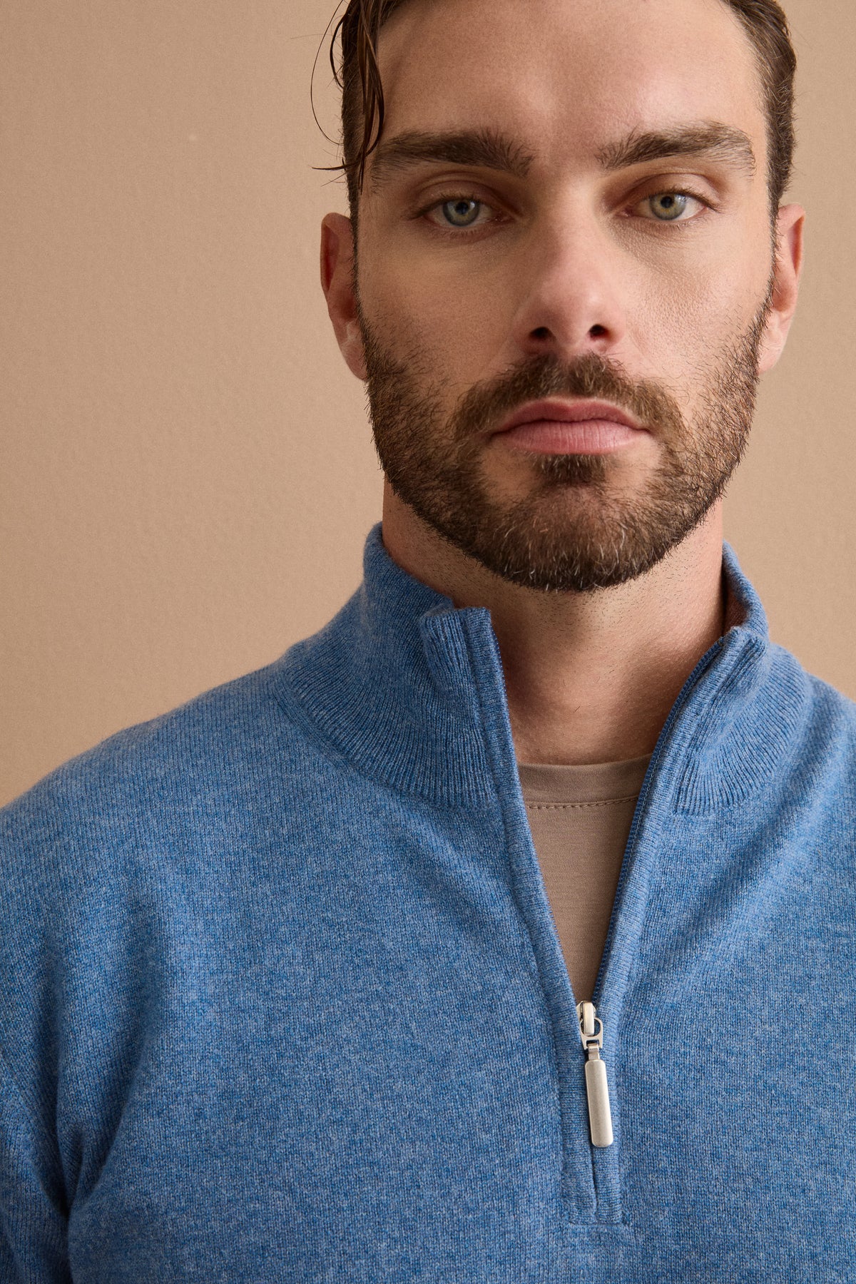 Lupetto con Zip in Lana e Cashmere - BLU MELANGE