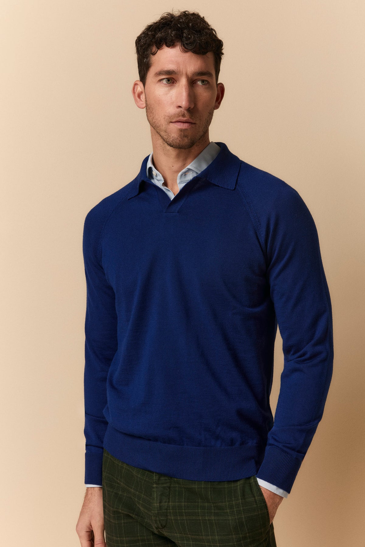 Polo Raglan in Lana Merino Extrafine - BLU APERTO