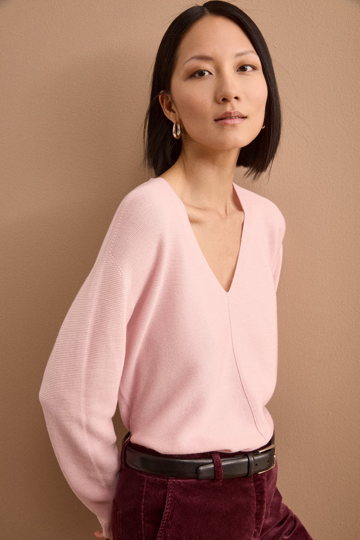 Maglia Over Scollo a V in Lana Merino - ROSA