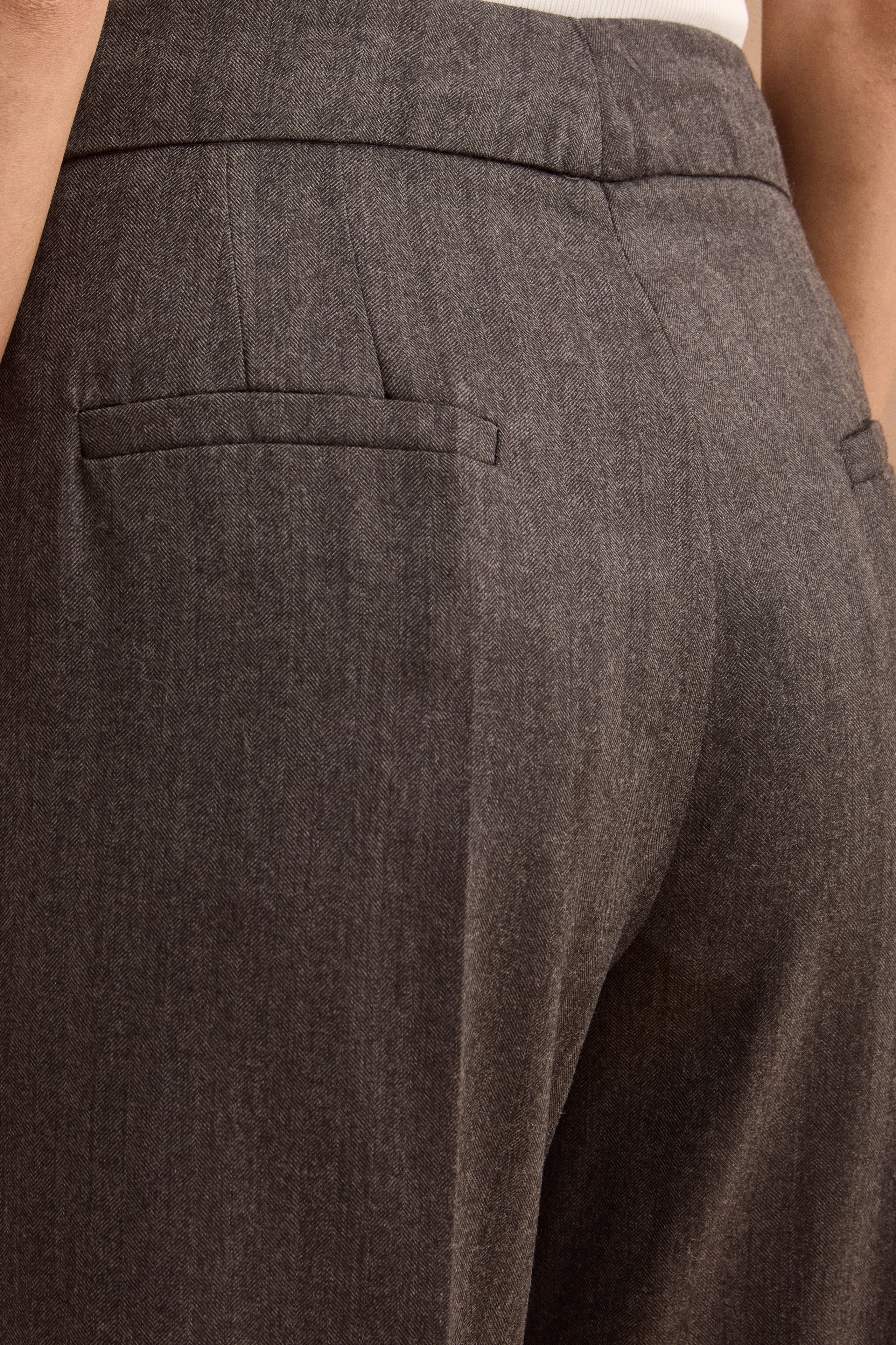 Pantalone Straight con Risvolto in Pura Lana - GRIGIO SPIGATO