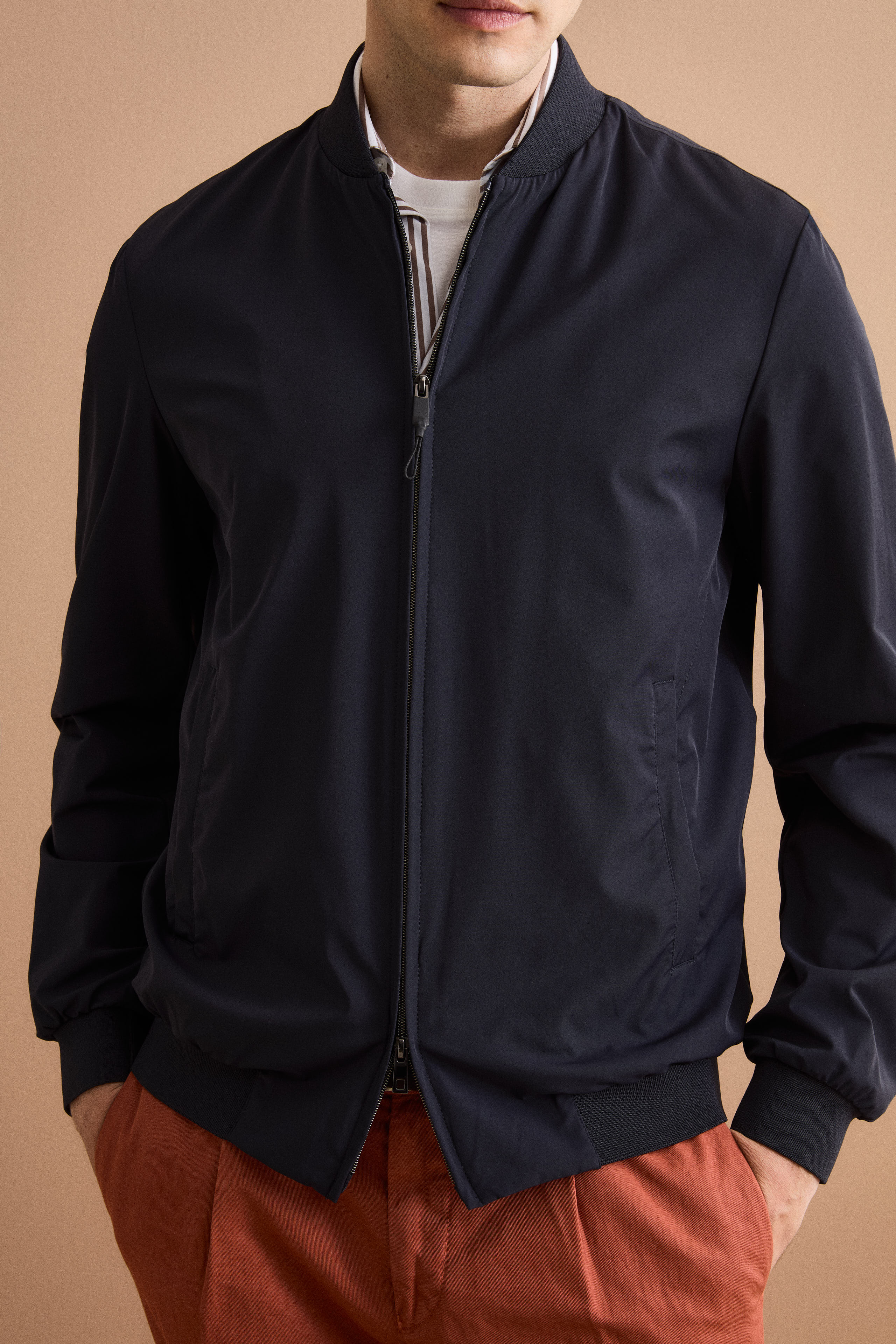 Giubbotto Leggero con Bordi in Maglia - BLU