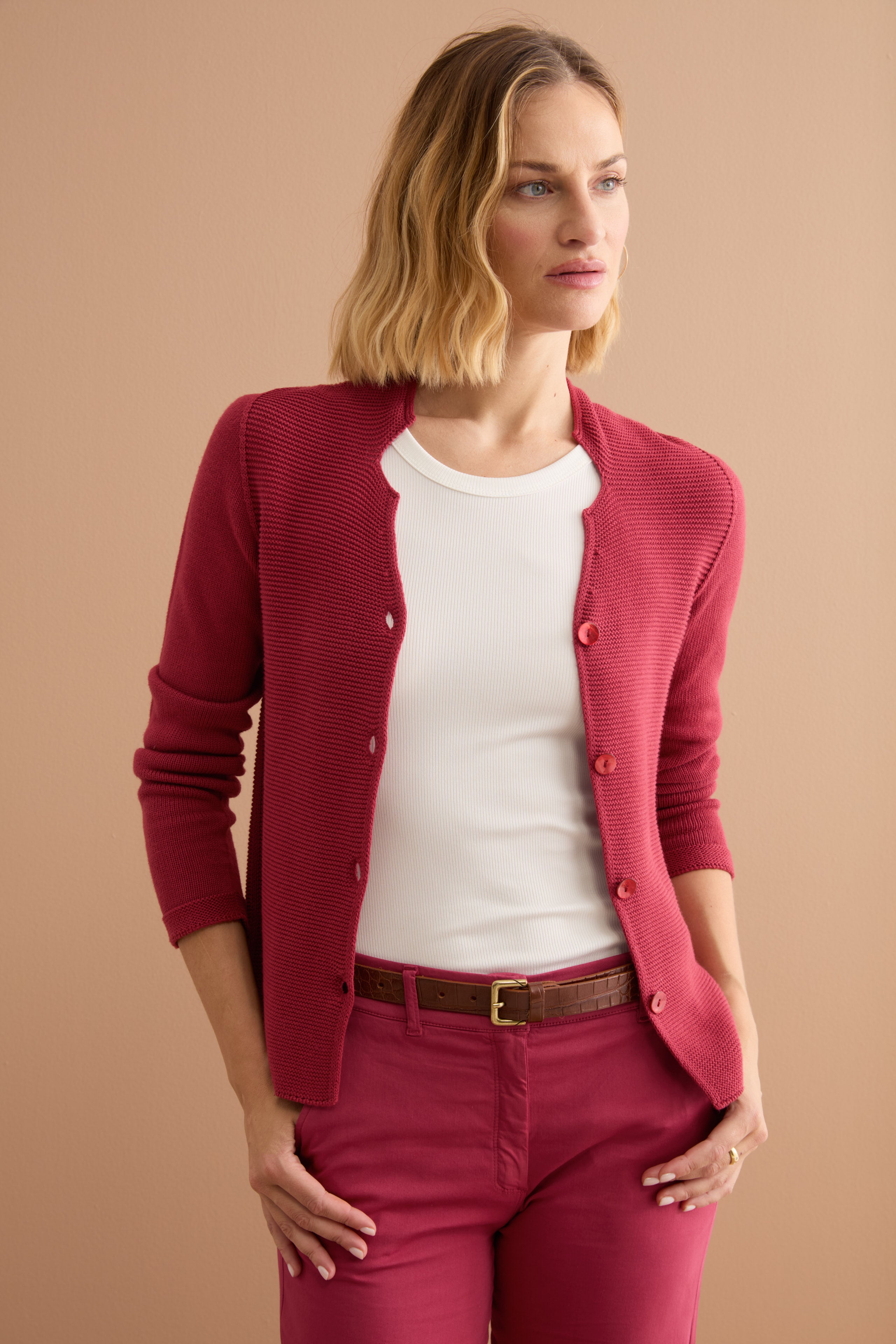Cardigan Links Scollo a V in Cotone - BORDEAUX