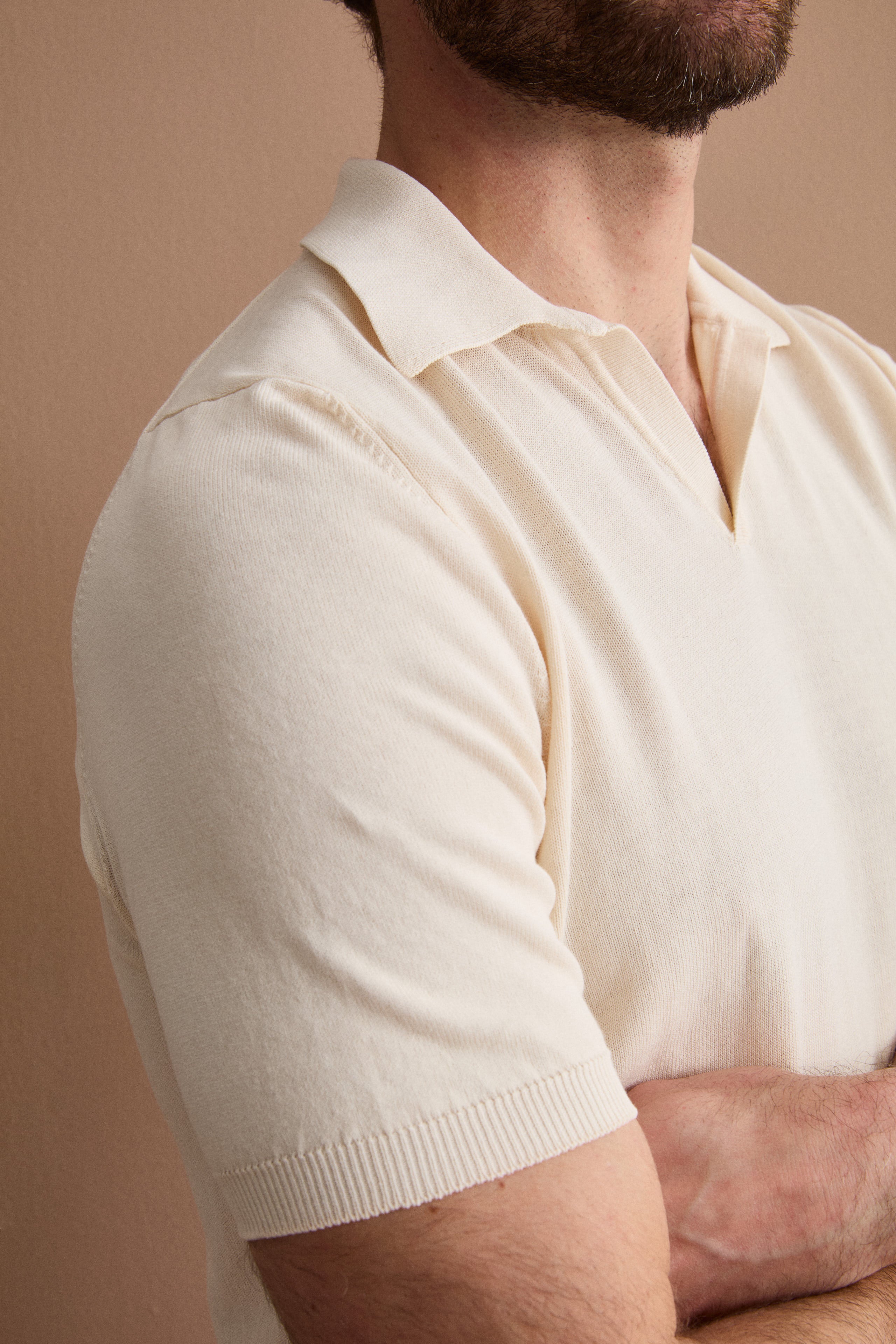 Polo in Maglia di Cotone Crêpe - BEIGE