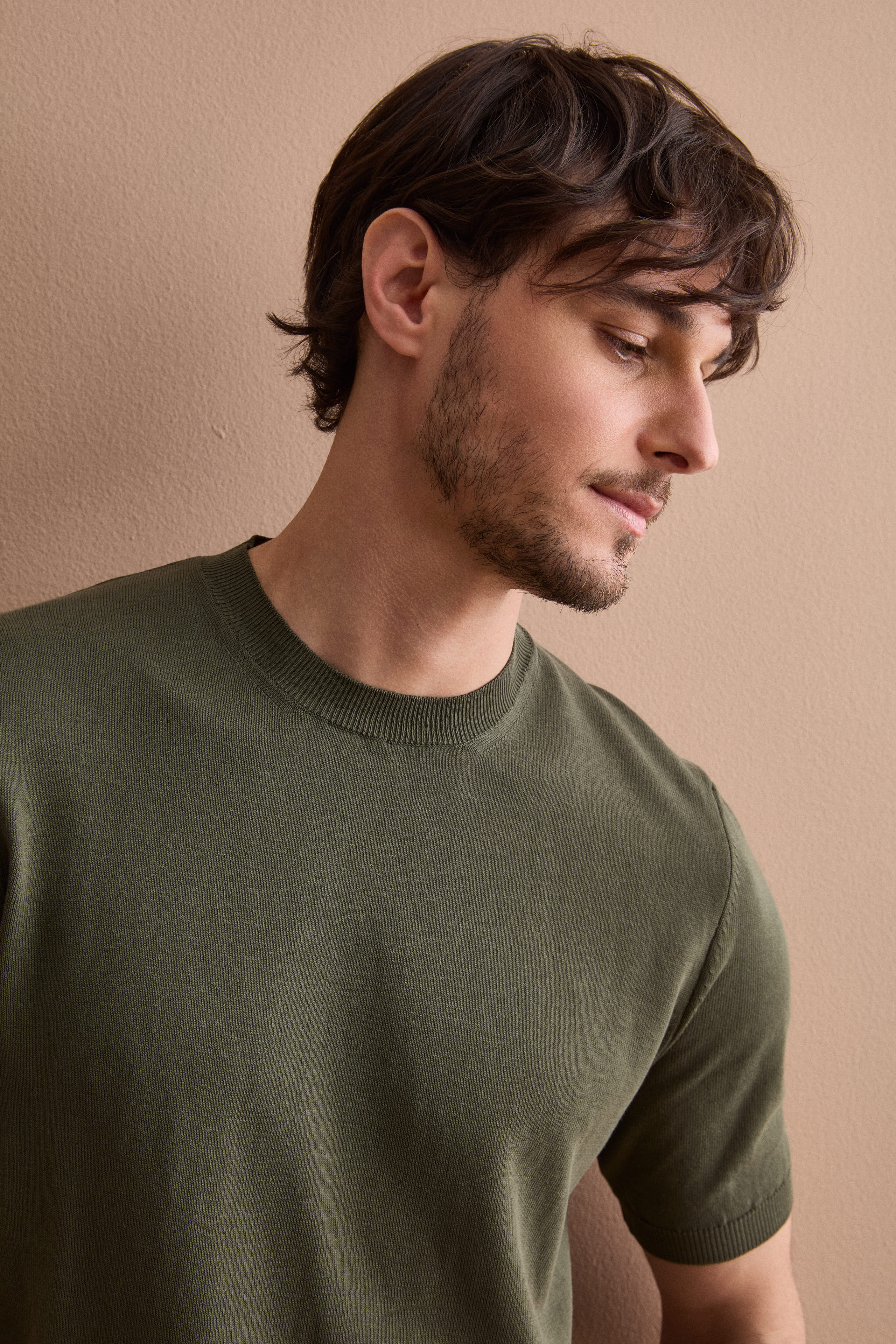 T-shirt in Maglia di Cotone Crêpe - VERDE MILITARE
